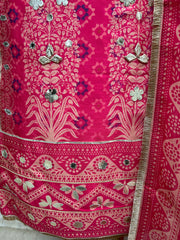 Russian Crepe Unstitched Suit Set With Leather Work