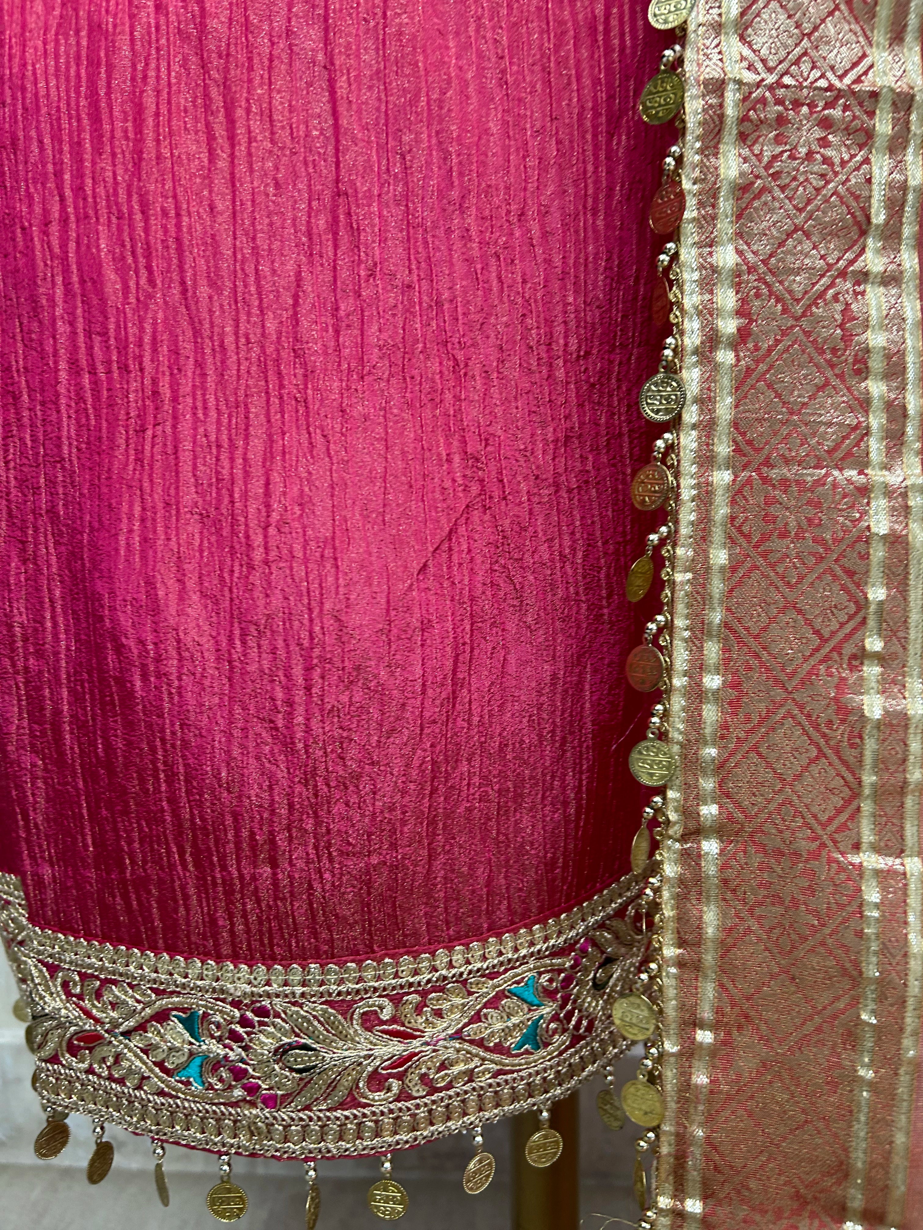 Tissue Unstitched Suit Set With Coin Work