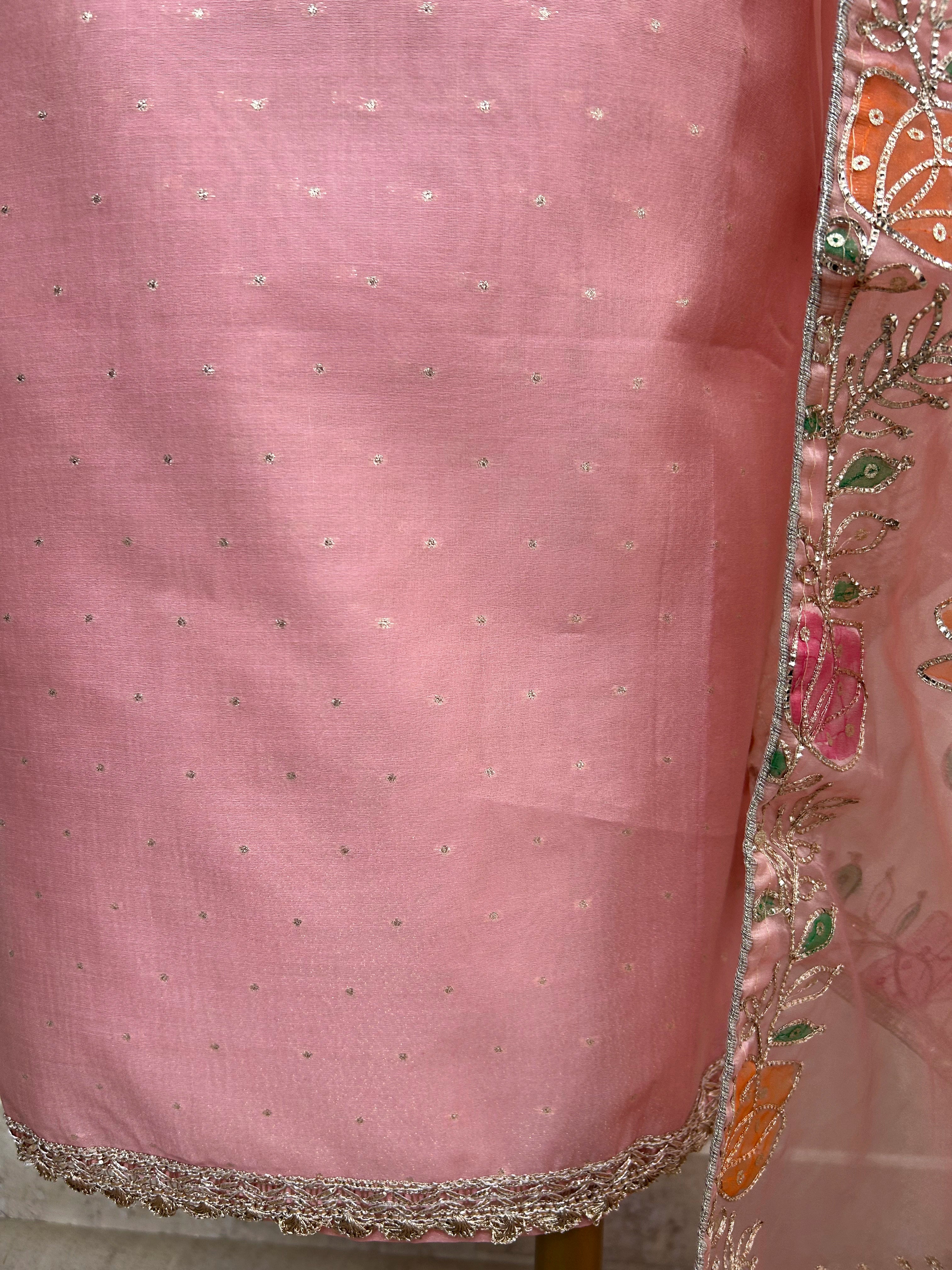 Maheshwari Unstitched Suit Set With Embroidered Necktie