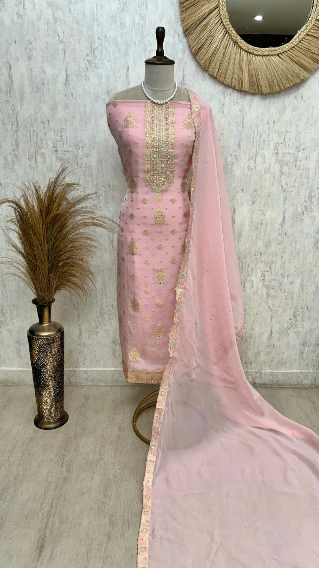 Organza Unstitched Suit Set With Banarasi Embroidery