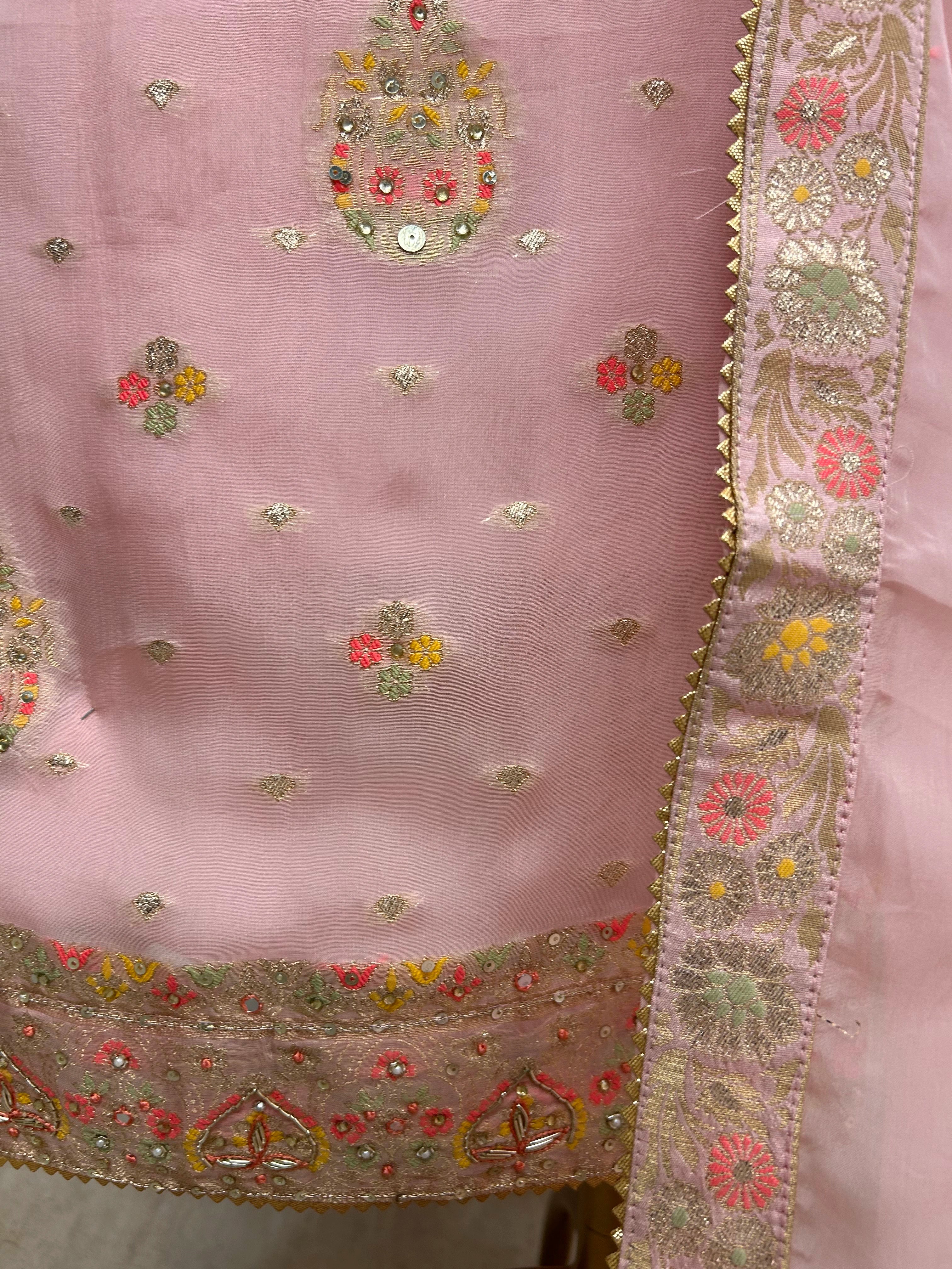 Organza Unstitched Suit Set With Banarasi Embroidery