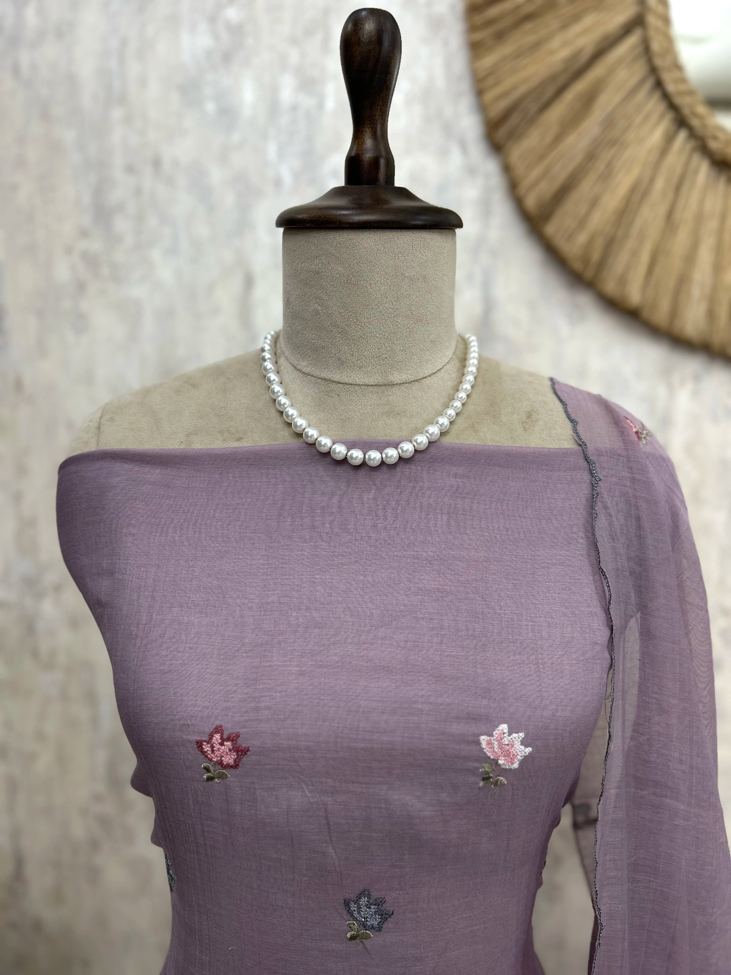 Mul Unstitched Suit Set With Cross-Stitch On Hemline