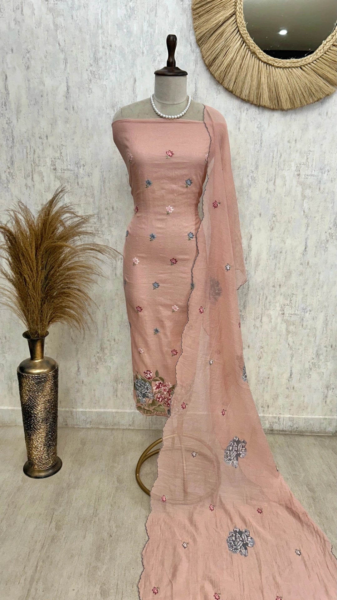 Mul Unstitched Suit Set With Cross-Stitch On Hemline