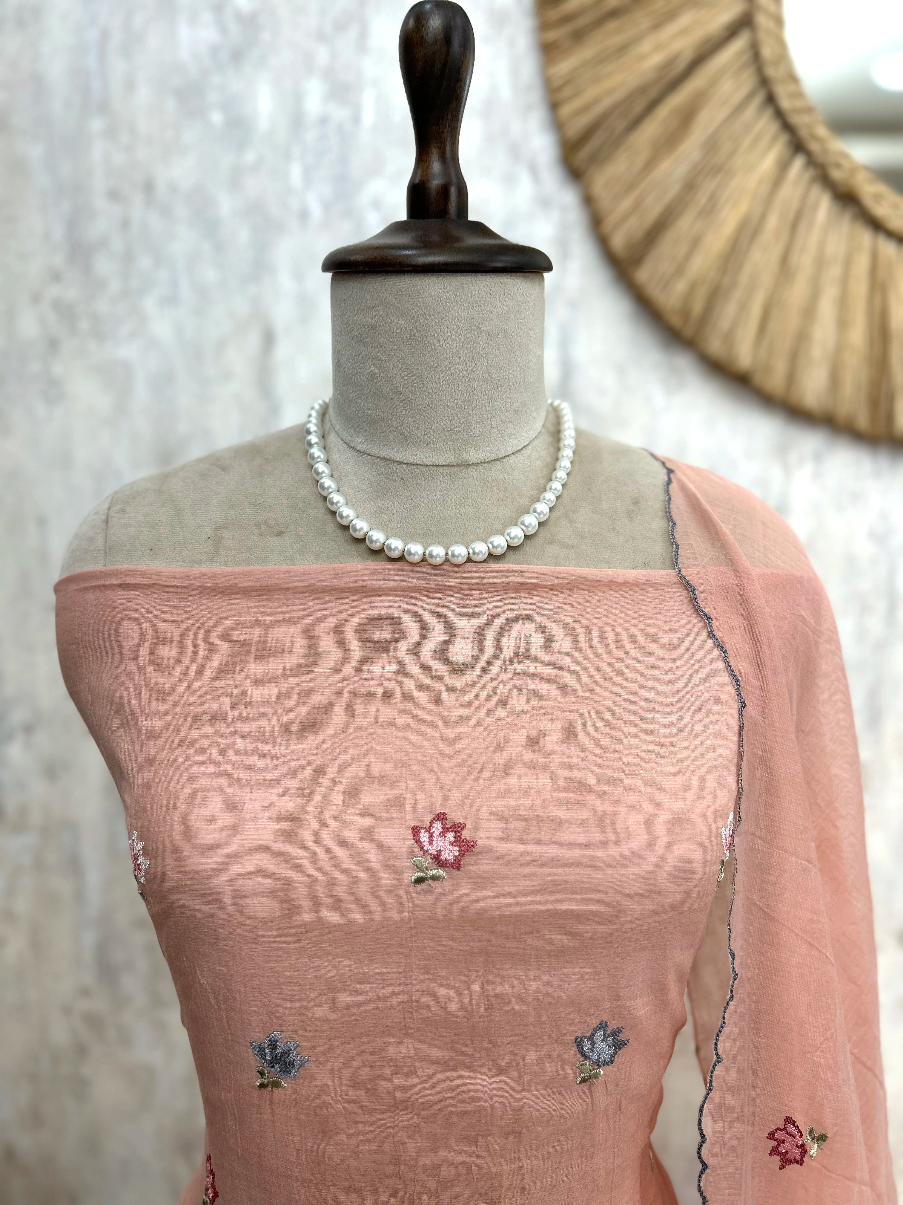 Mul Unstitched Suit Set With Cross-Stitch On Hemline