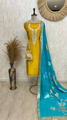 Tissue Unstitched Suit Set With Contrast Dupatta