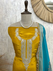 Tissue Unstitched Suit Set With Contrast Dupatta