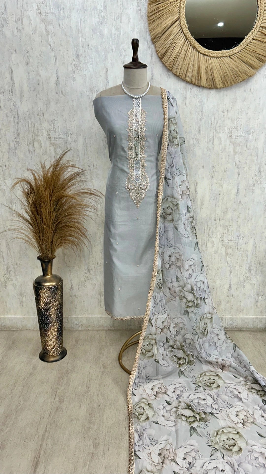 Maheshwari Unstitched Suit Set With Brushing Dupatta