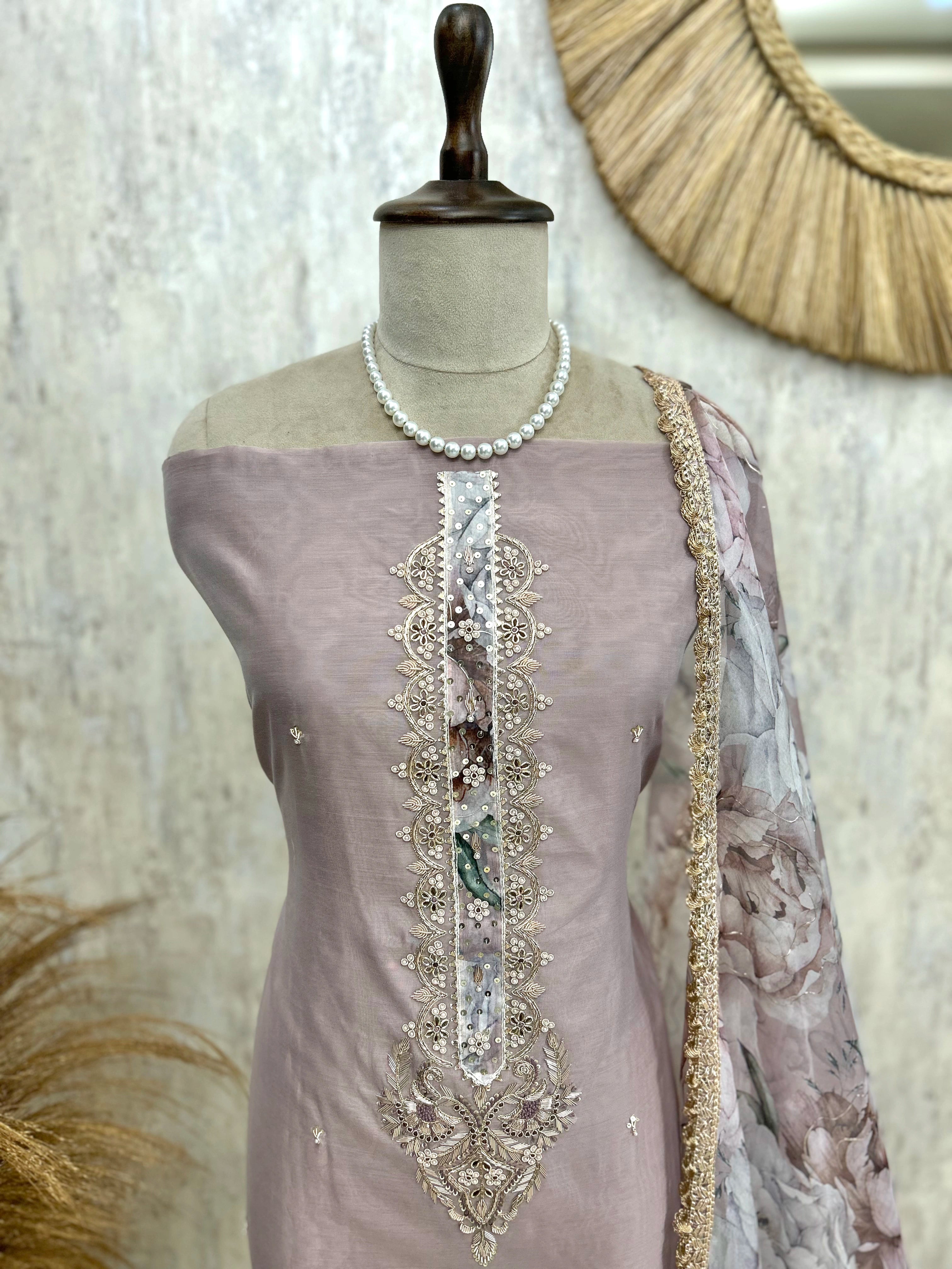 Maheshwari Unstitched Suit Set With Brushing Dupatta