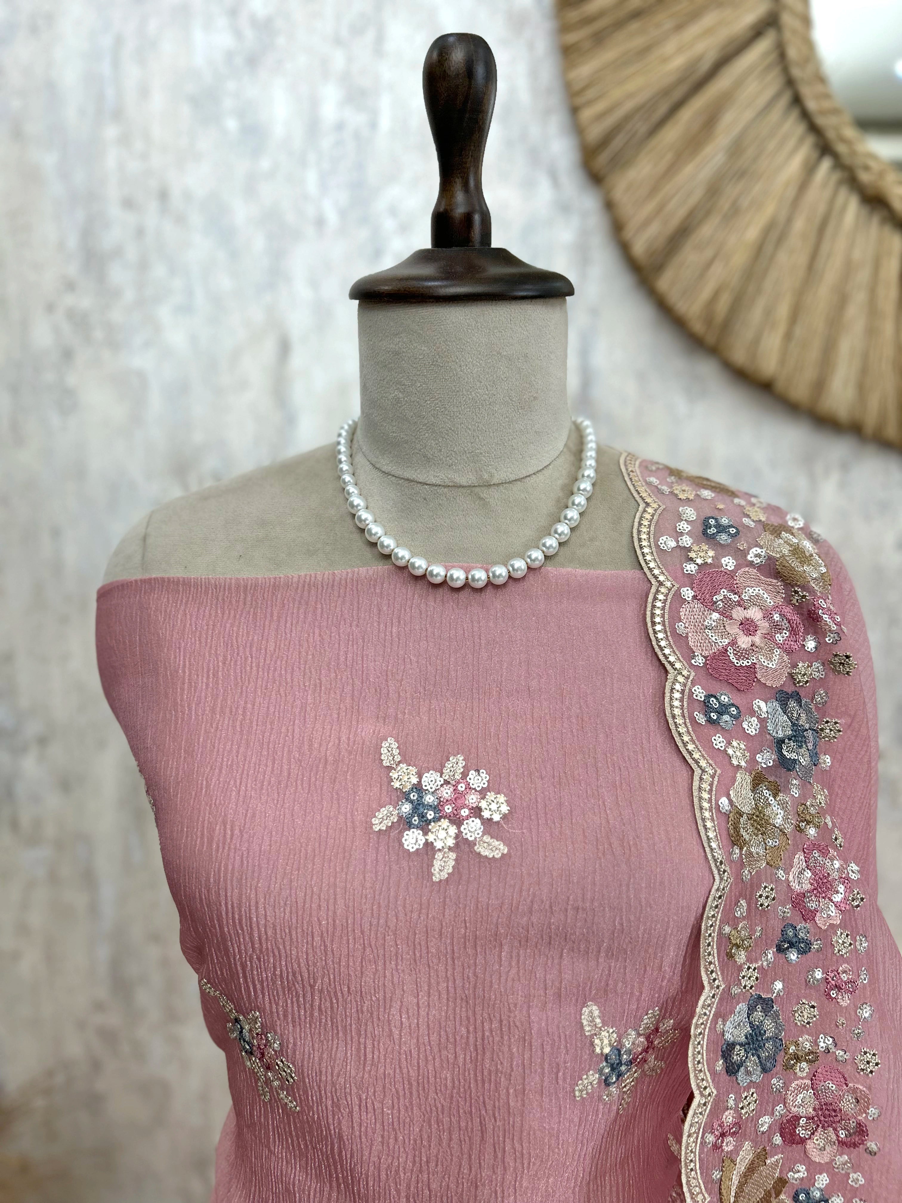 Chiffon Organza Unstitched Suit Set With Sequence Work