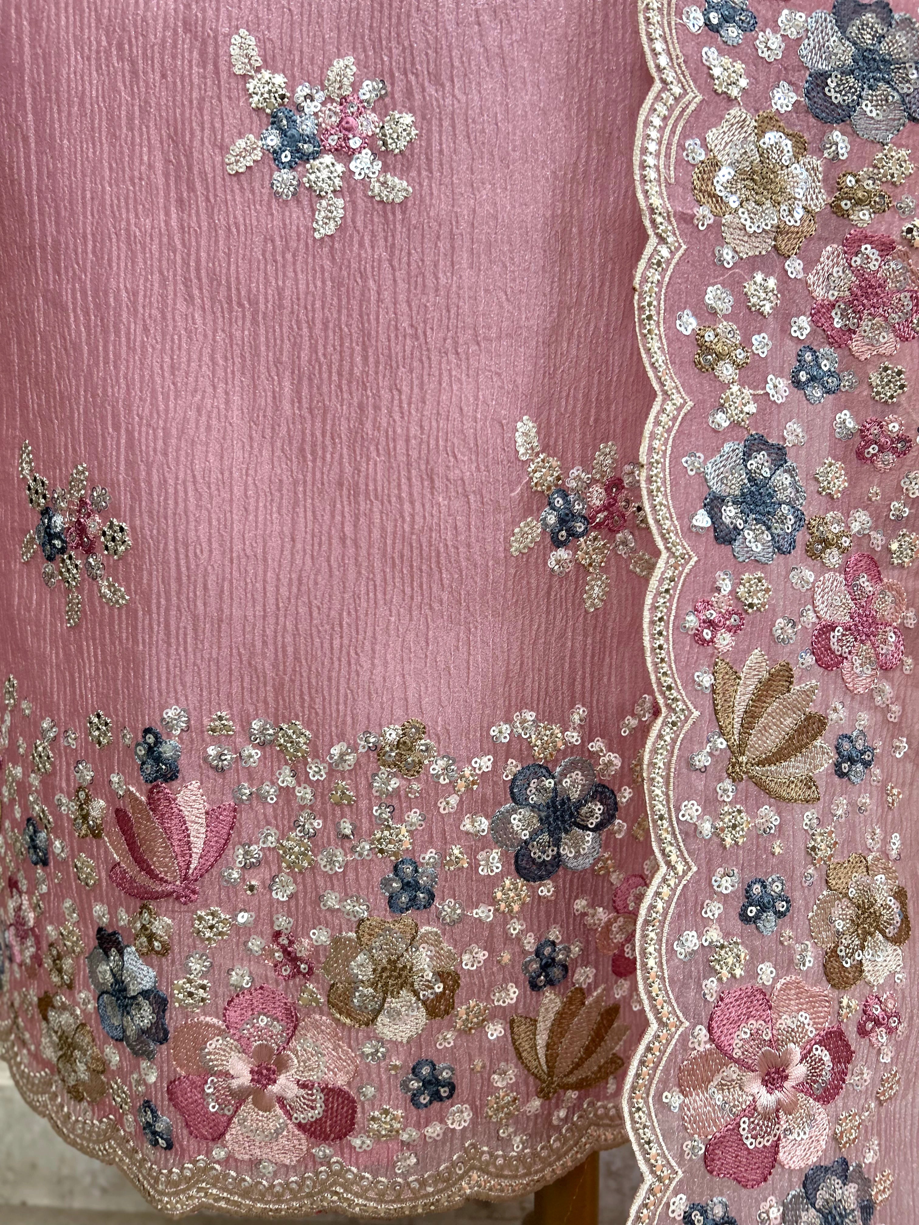 Chiffon Organza Unstitched Suit Set With Sequence Work