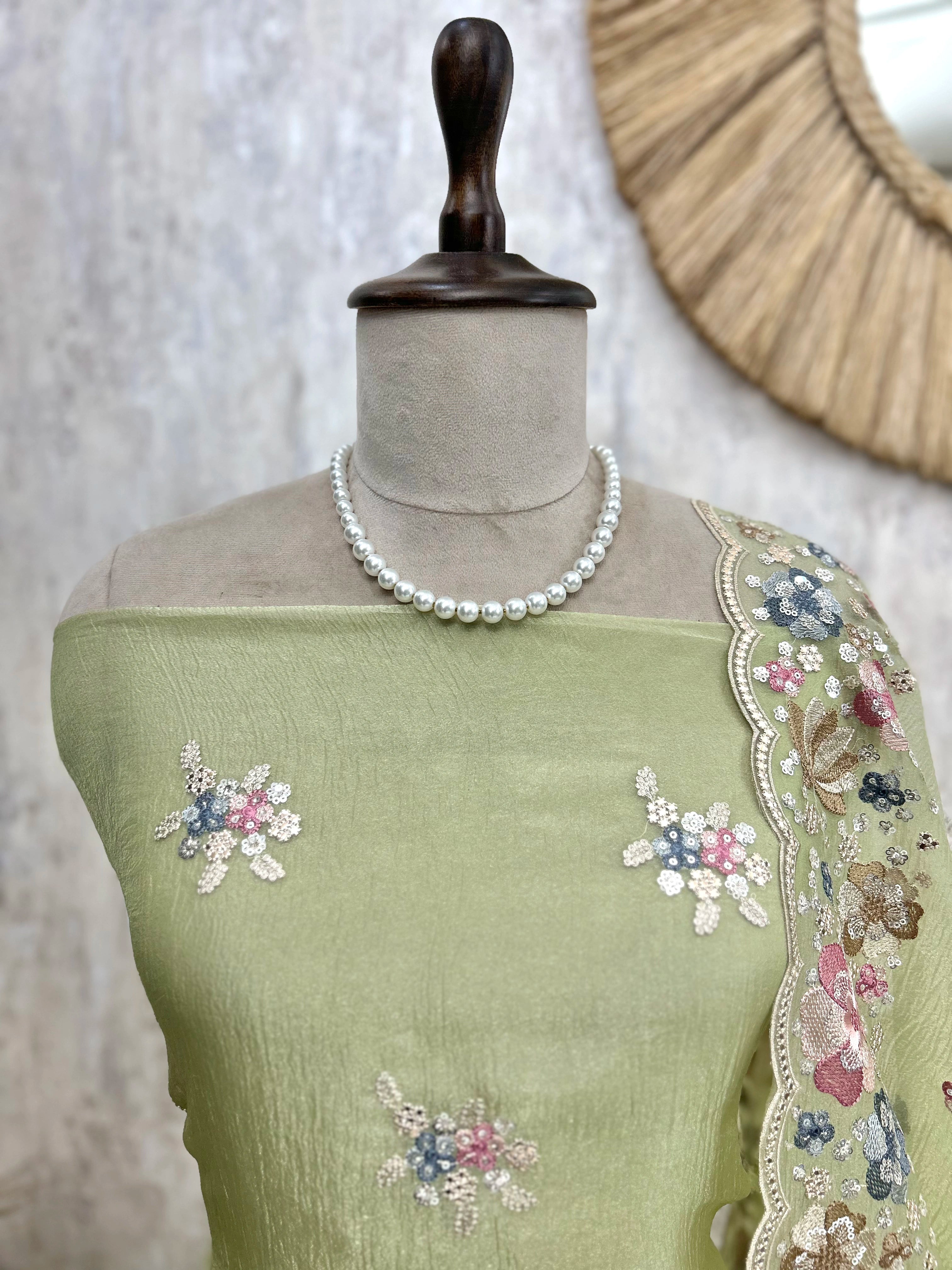 Chiffon Organza Unstitched Suit Set With Sequence Work