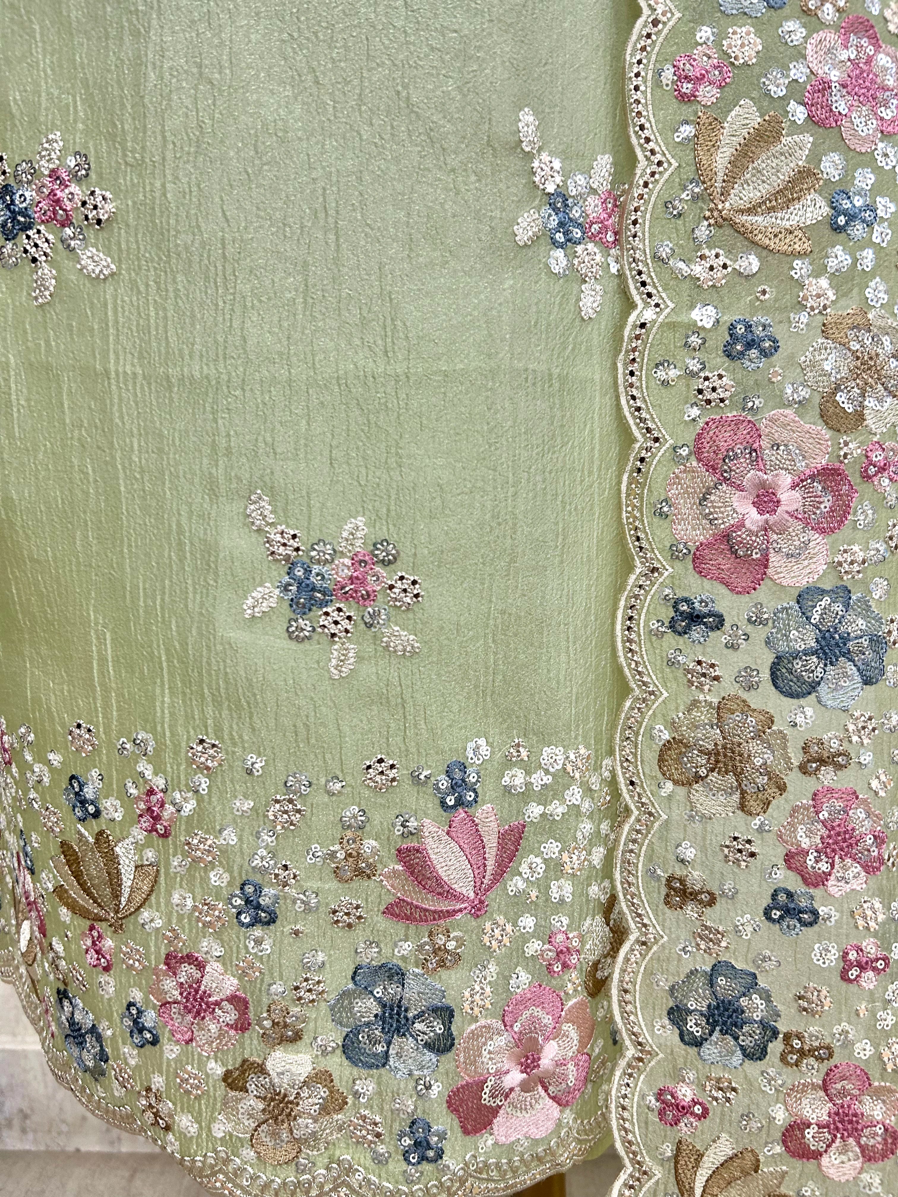 Chiffon Organza Unstitched Suit Set With Sequence Work