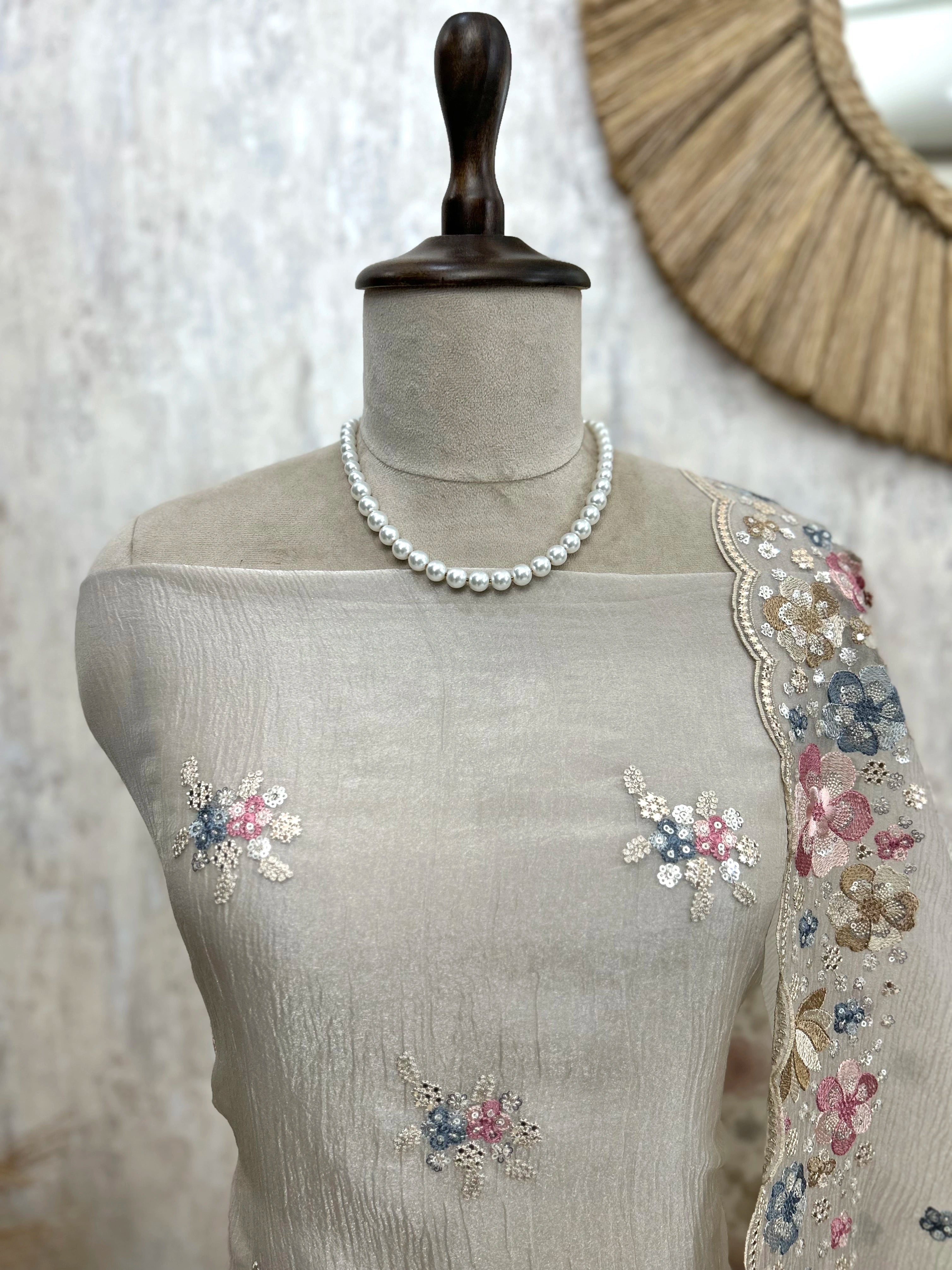 Chiffon Organza Unstitched Suit Set With Sequence Work