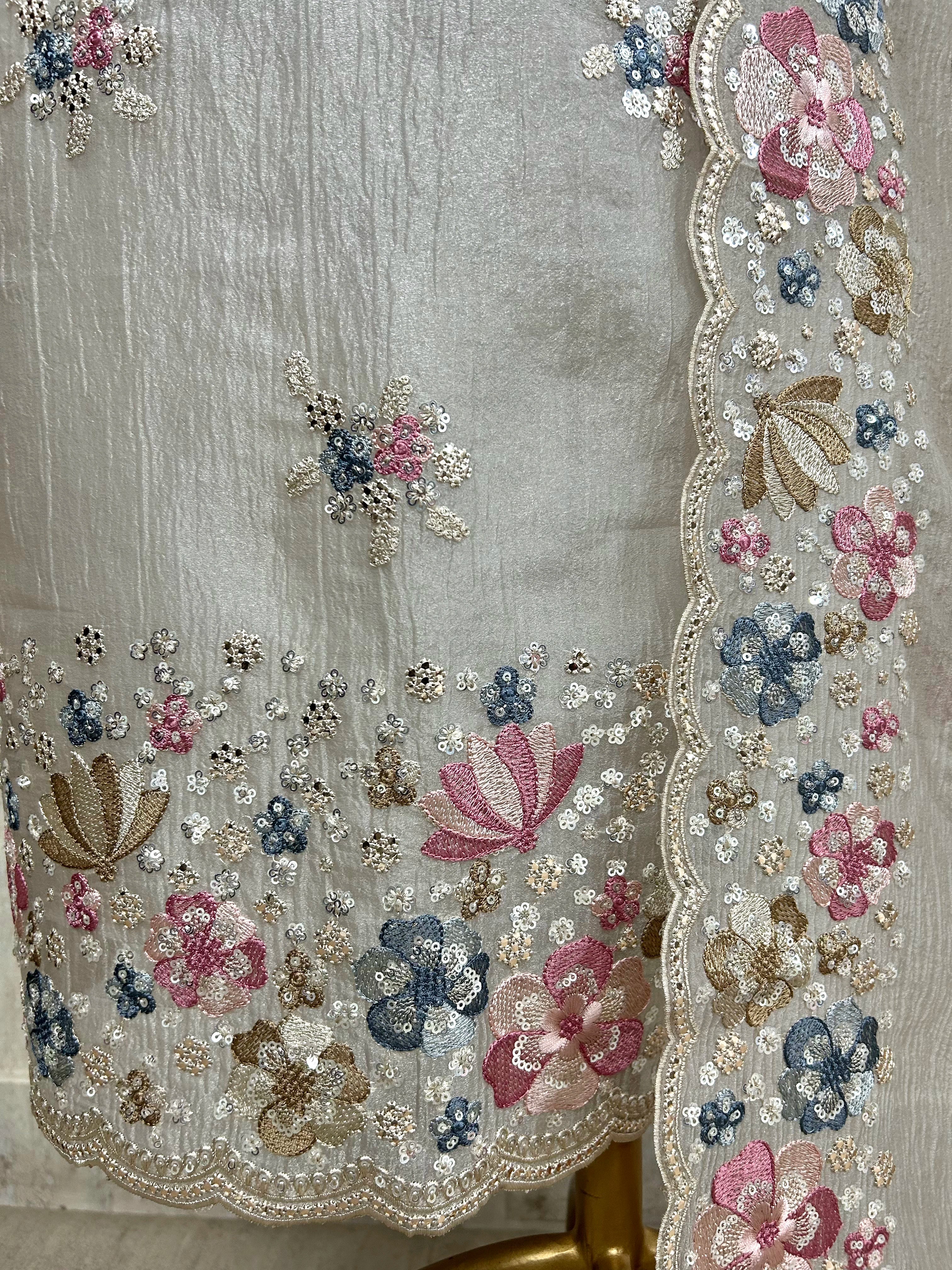 Chiffon Organza Unstitched Suit Set With Sequence Work
