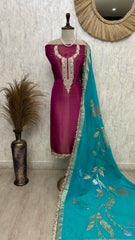 Tissue Unstitched Suit Set With Contrast Dupatta