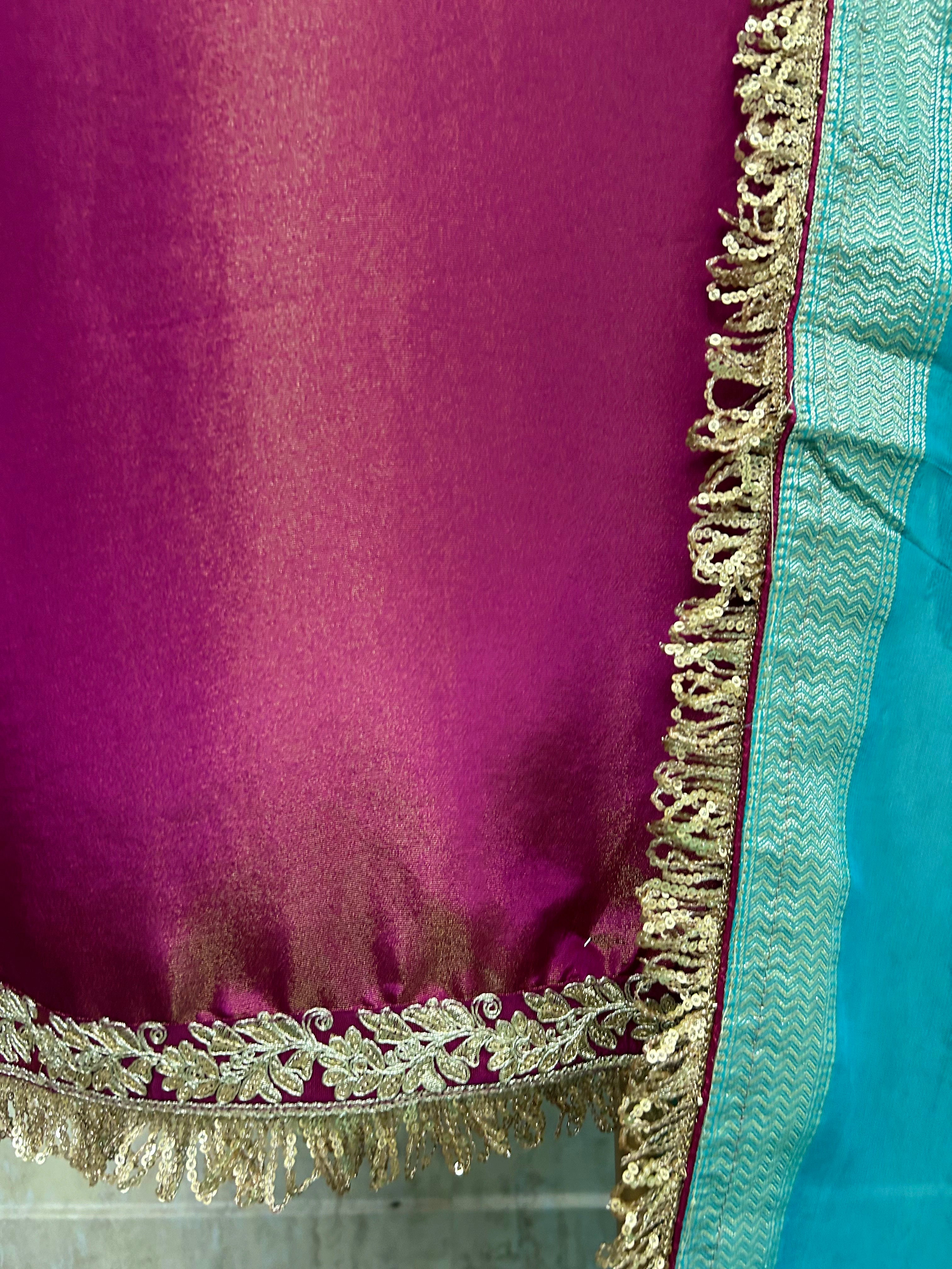 Tissue Unstitched Suit Set With Contrast Dupatta