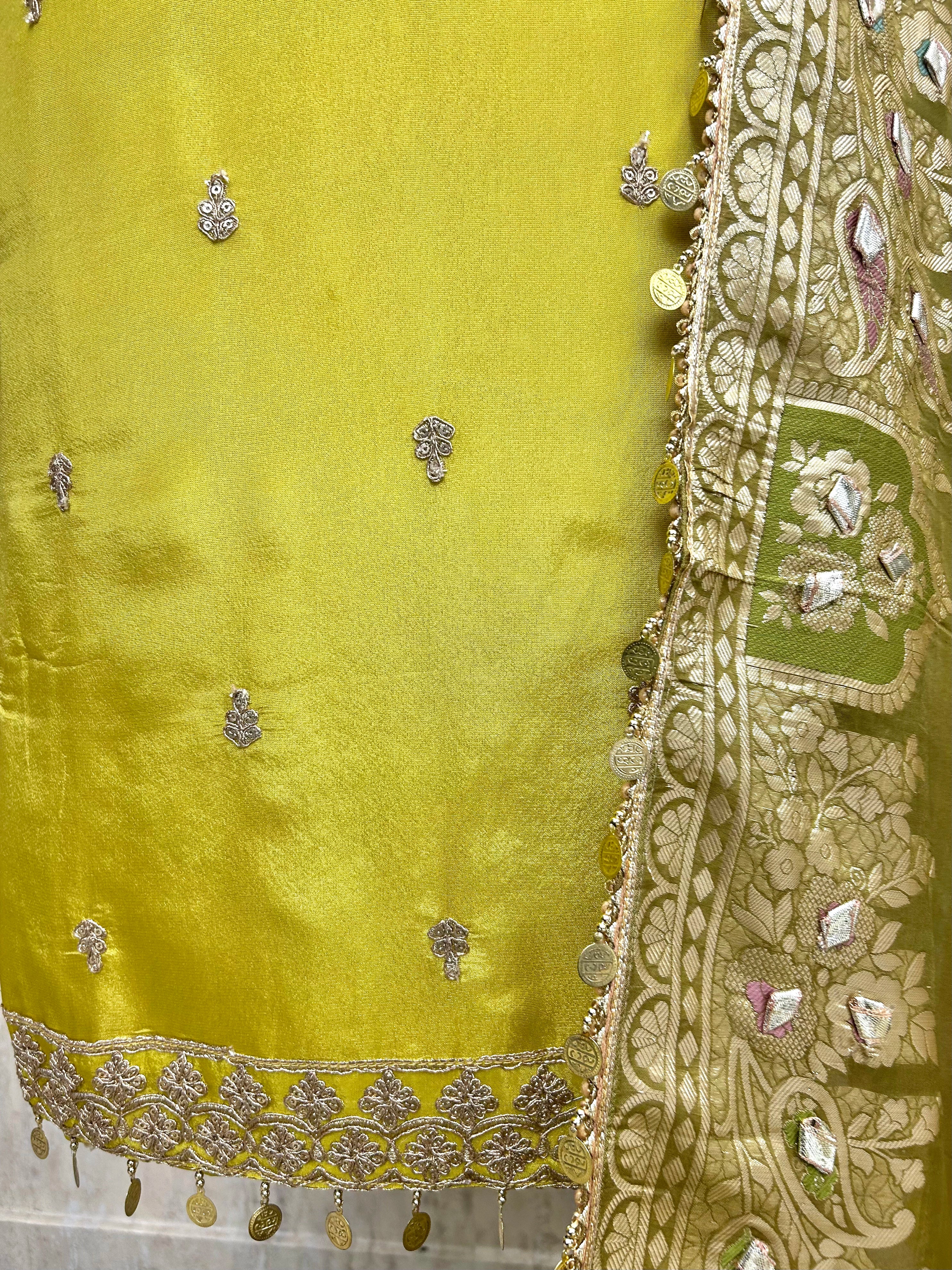 Tissue Unstitched Suit Set With Zari Neckline