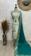 Tissue Unstitched Suit Set With Zari Neckline