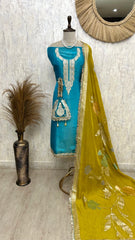 Tissue Unstitched Suit Set With Contrast Dupatta