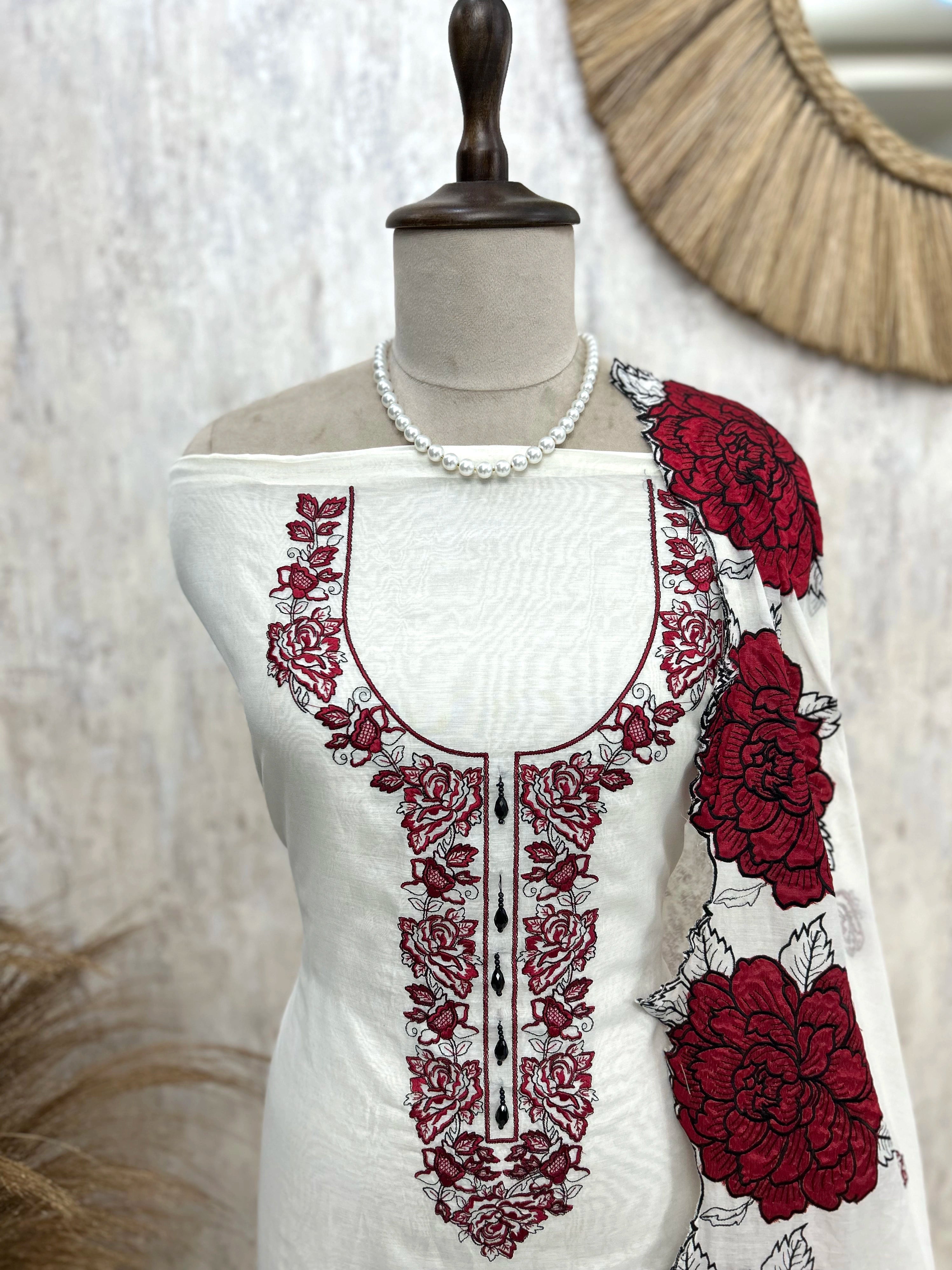 Mul Unstitched Suit Set With Rose Scalping