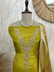 Tissue Unstitched Suit Set With Zardozi Neckline
