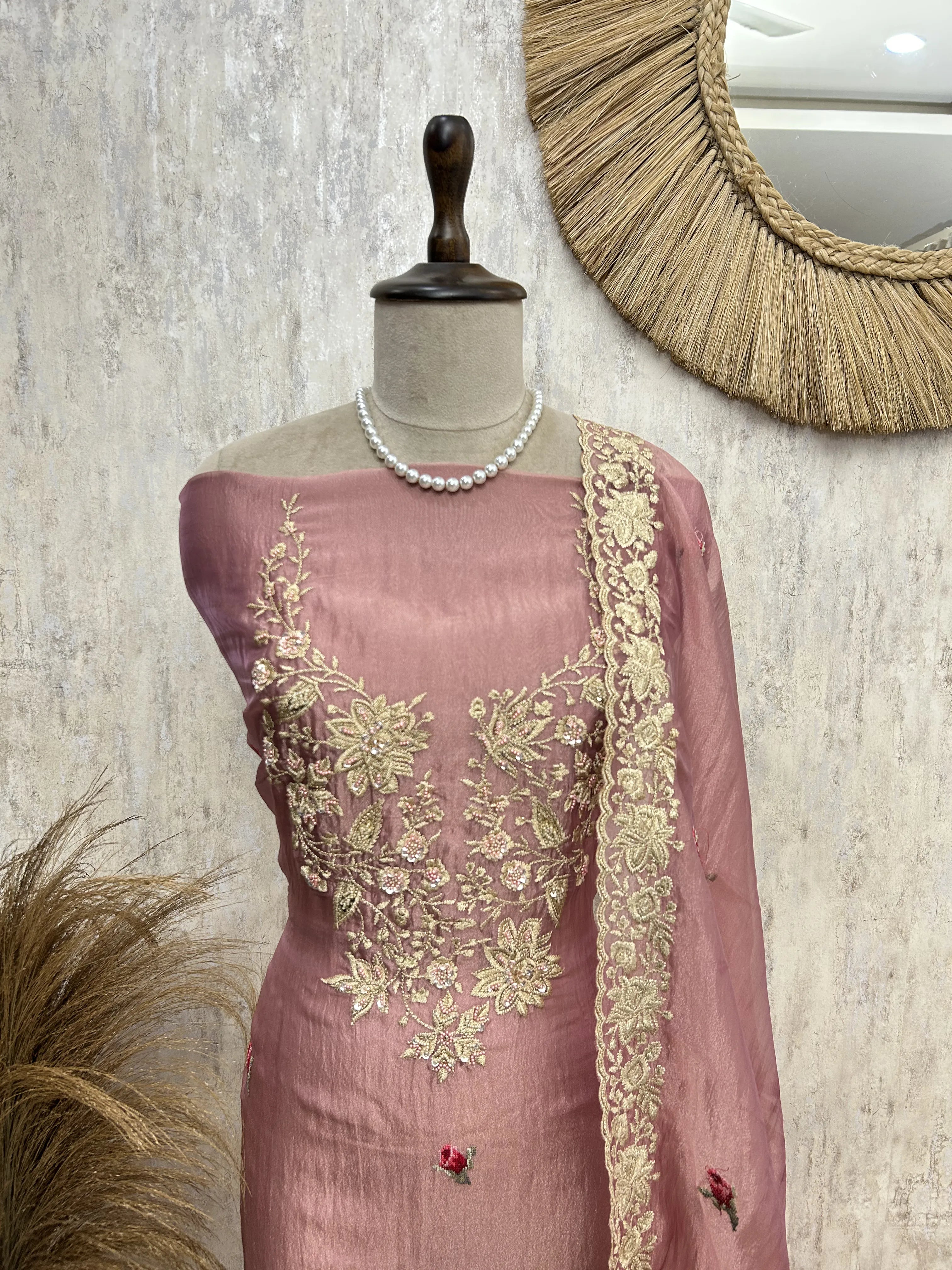Golden Floral Charm Unstiched Suit