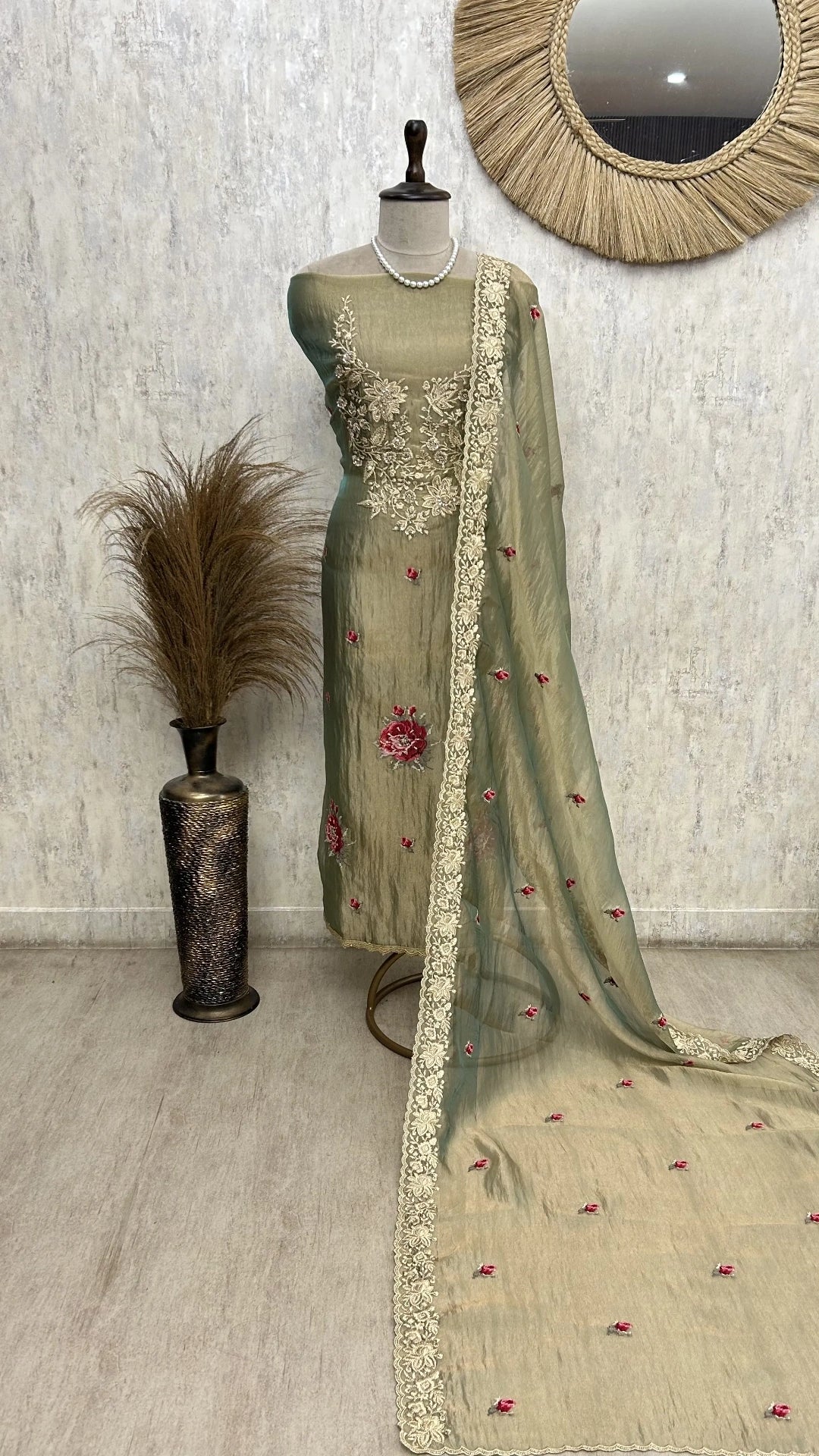 Golden Floral Charm Unstiched Suit