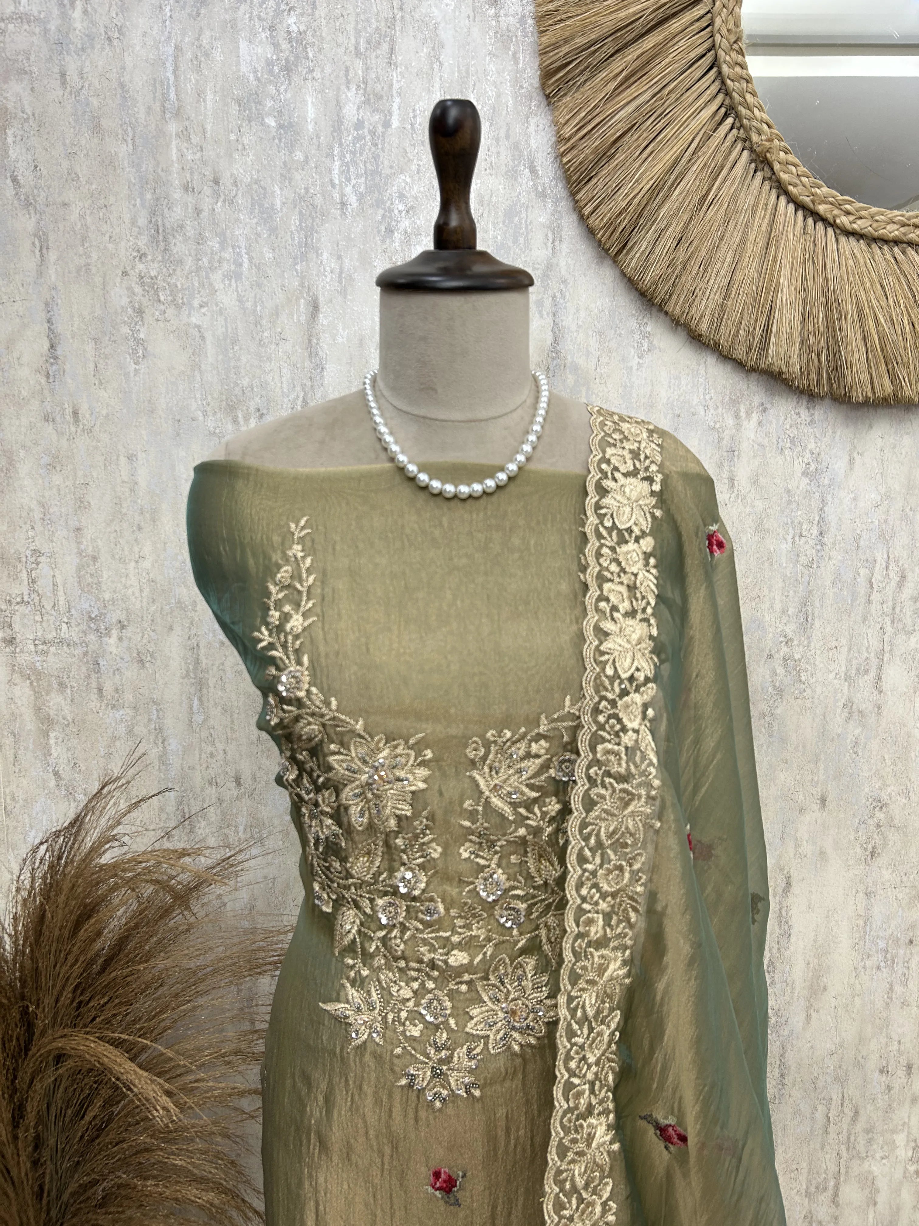 Golden Floral Charm Unstiched Suit