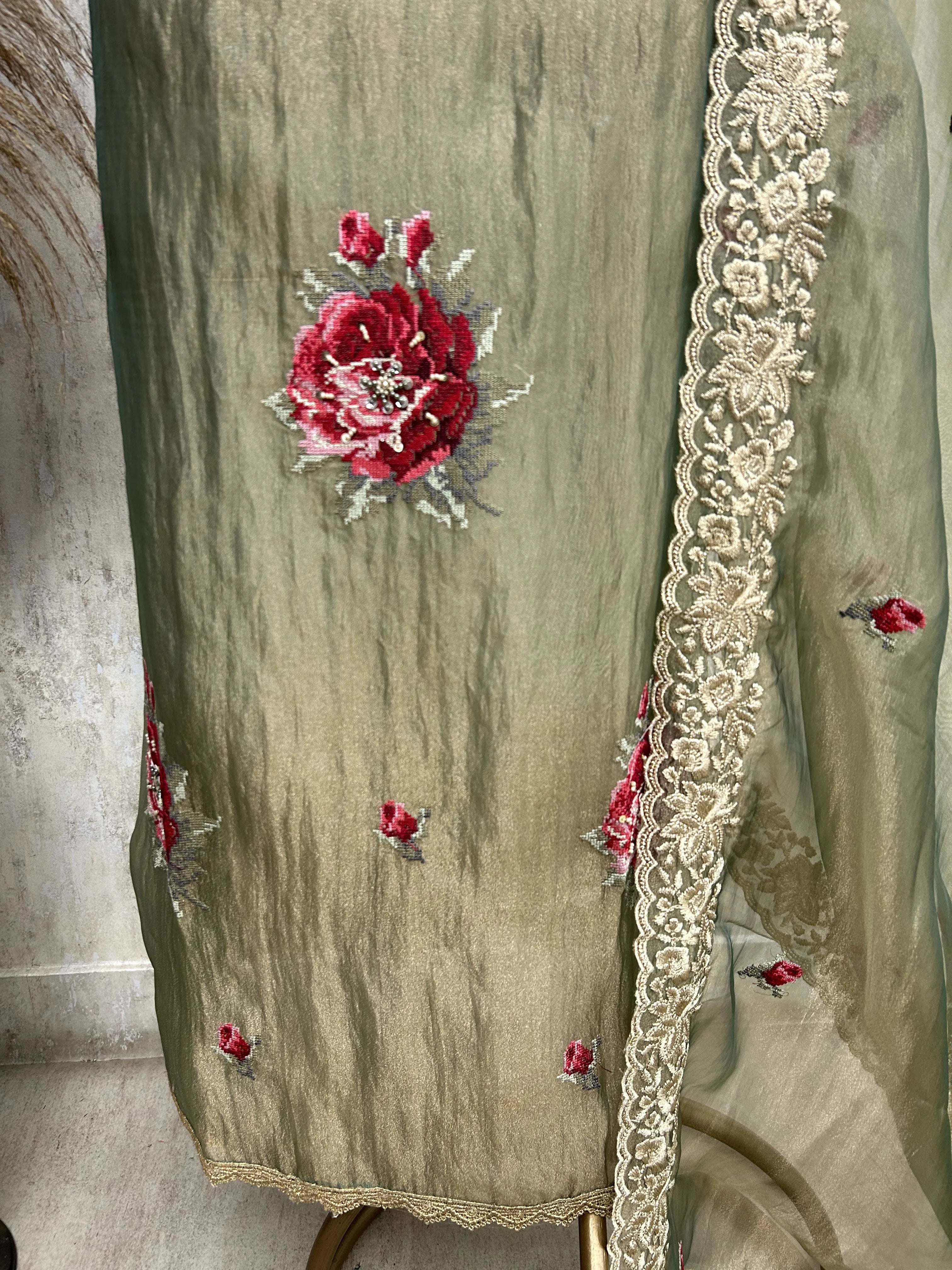 Golden Floral Charm Unstiched Suit