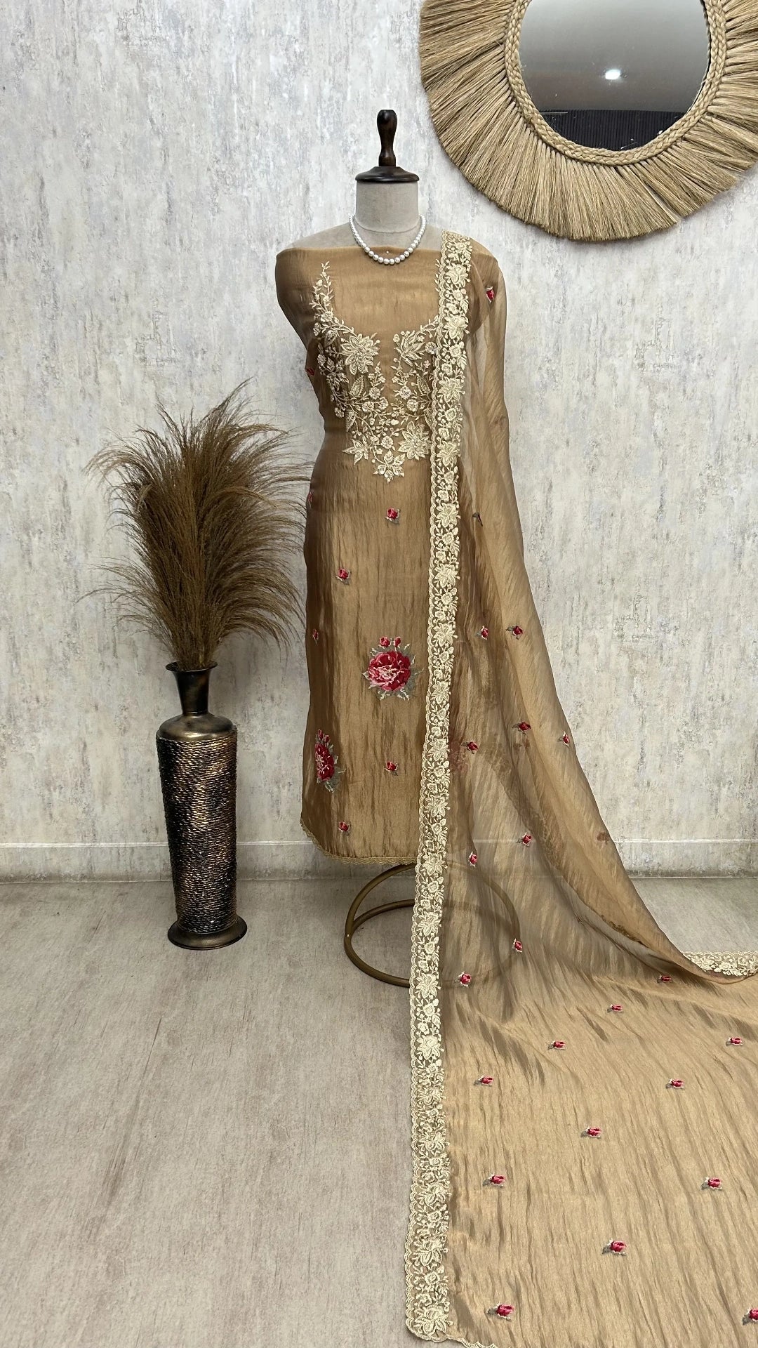 Golden Floral Charm Unstiched Suit