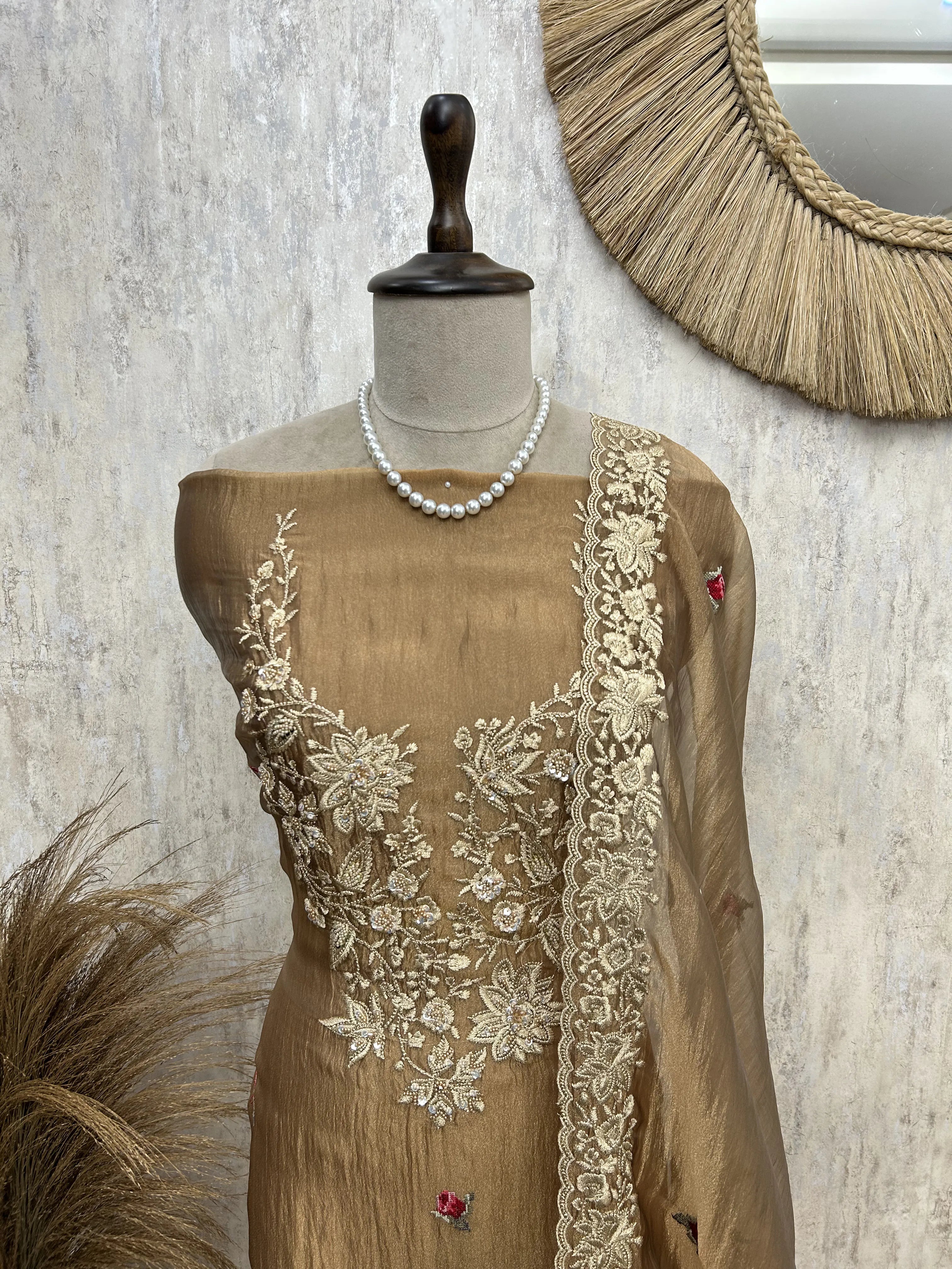 Golden Floral Charm Unstiched Suit
