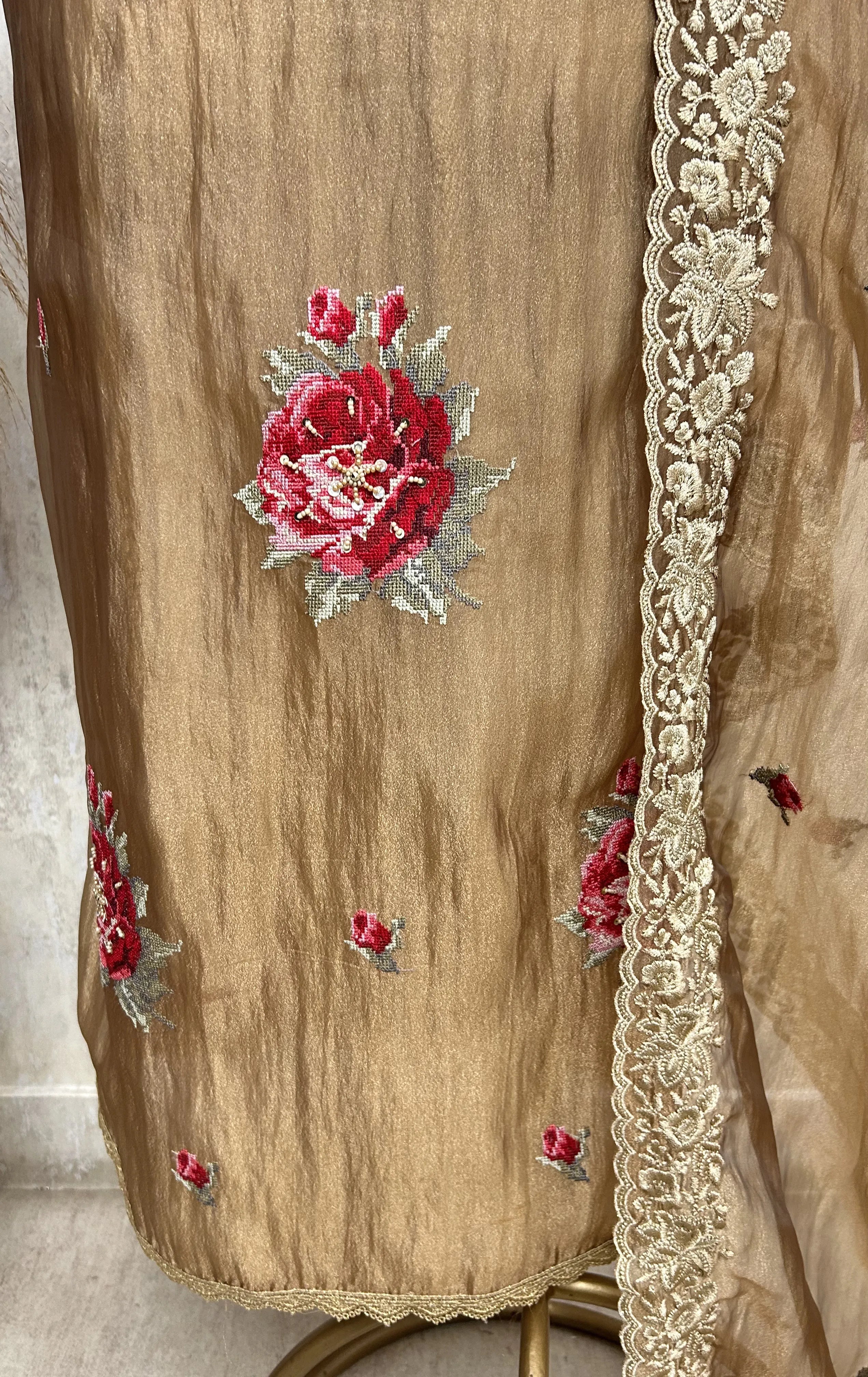 Golden Floral Charm Unstiched Suit