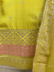Tissue Silk Unstitched Suit Set With Organza Dupatta