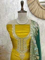 Crush Tissue Unstitched Suit Set With Contrast Dupatta