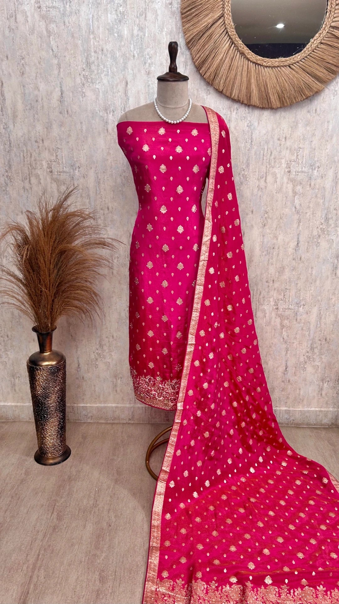 Tissue Unstitched Suit Set With Banarasi Work