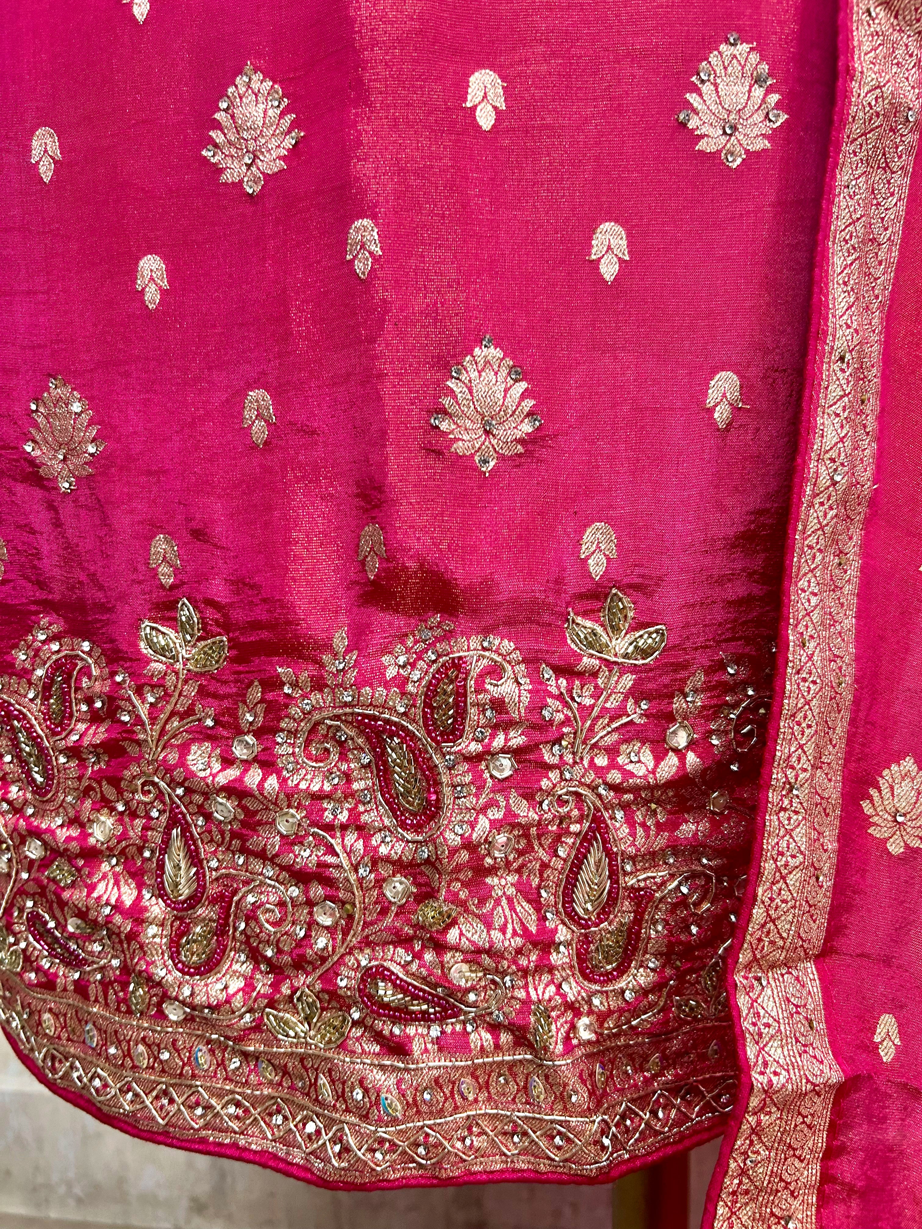 Tissue Unstitched Suit Set With Banarasi Work
