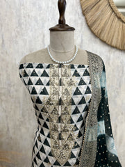Organza Unstitched Suit Set With Triangle And Circular Prints