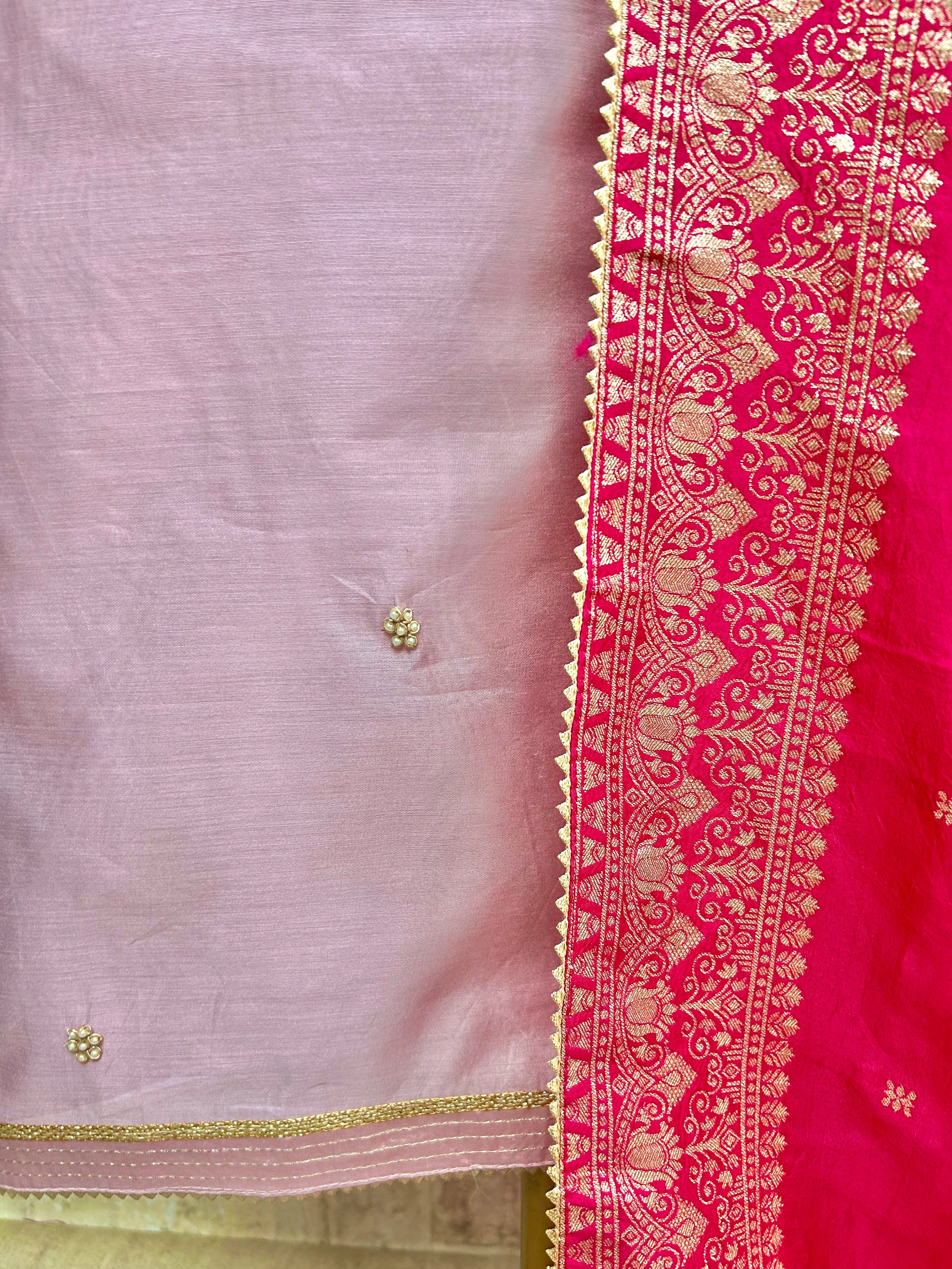 Maheshwari Unstitched Suit Set With Hand Work