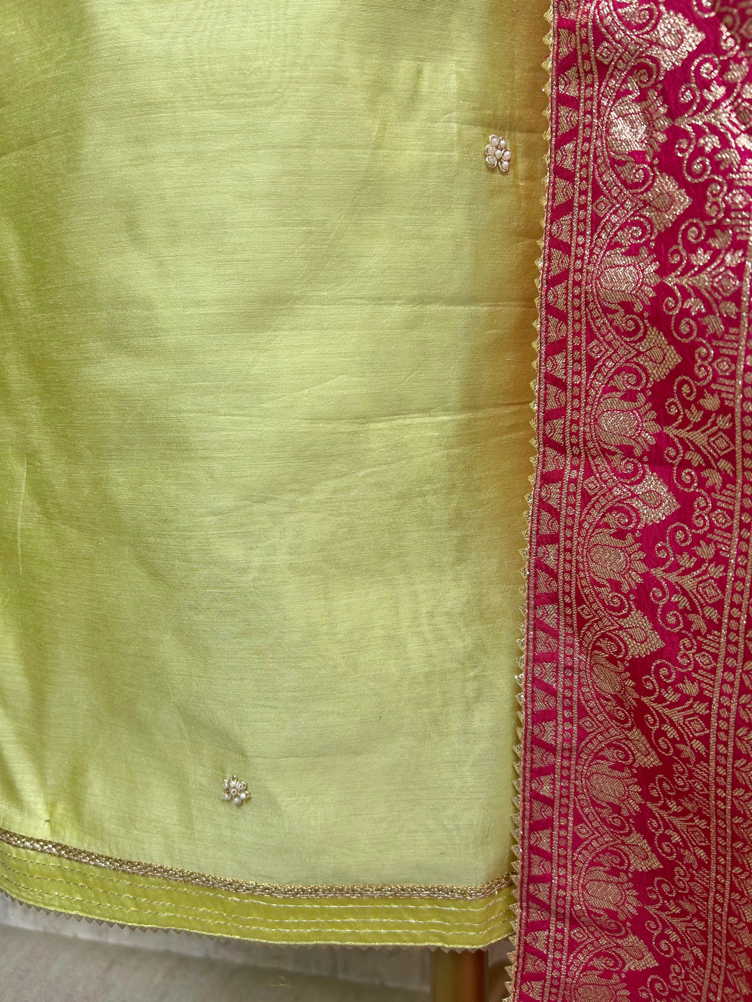 Maheshwari Unstitched Suit Set With Hand Work