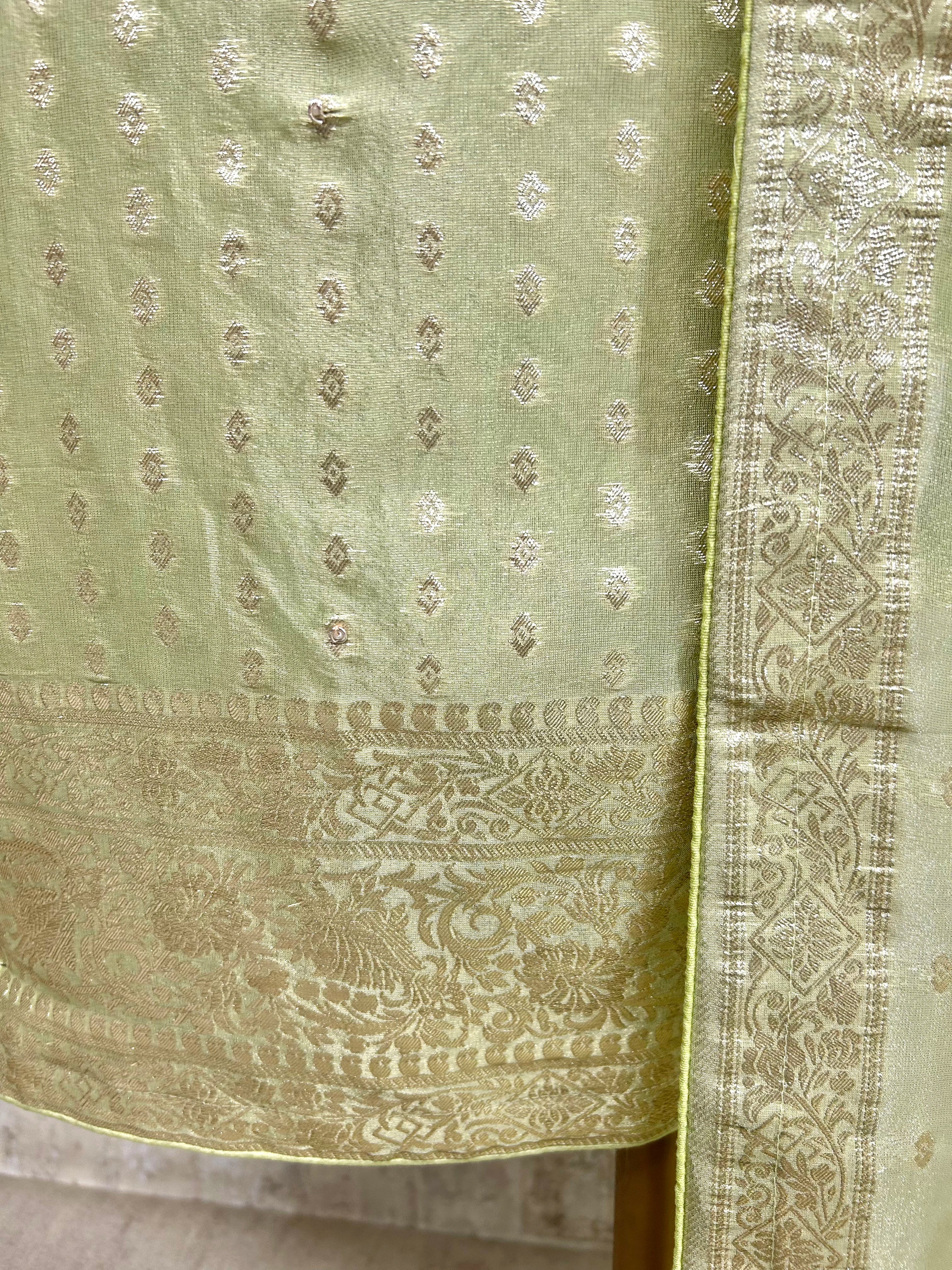 Zardozi Work On Tissue Unstitched Suit Set