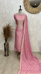 Dola Silk Unstitched Suit Set With Bandani Dupatta