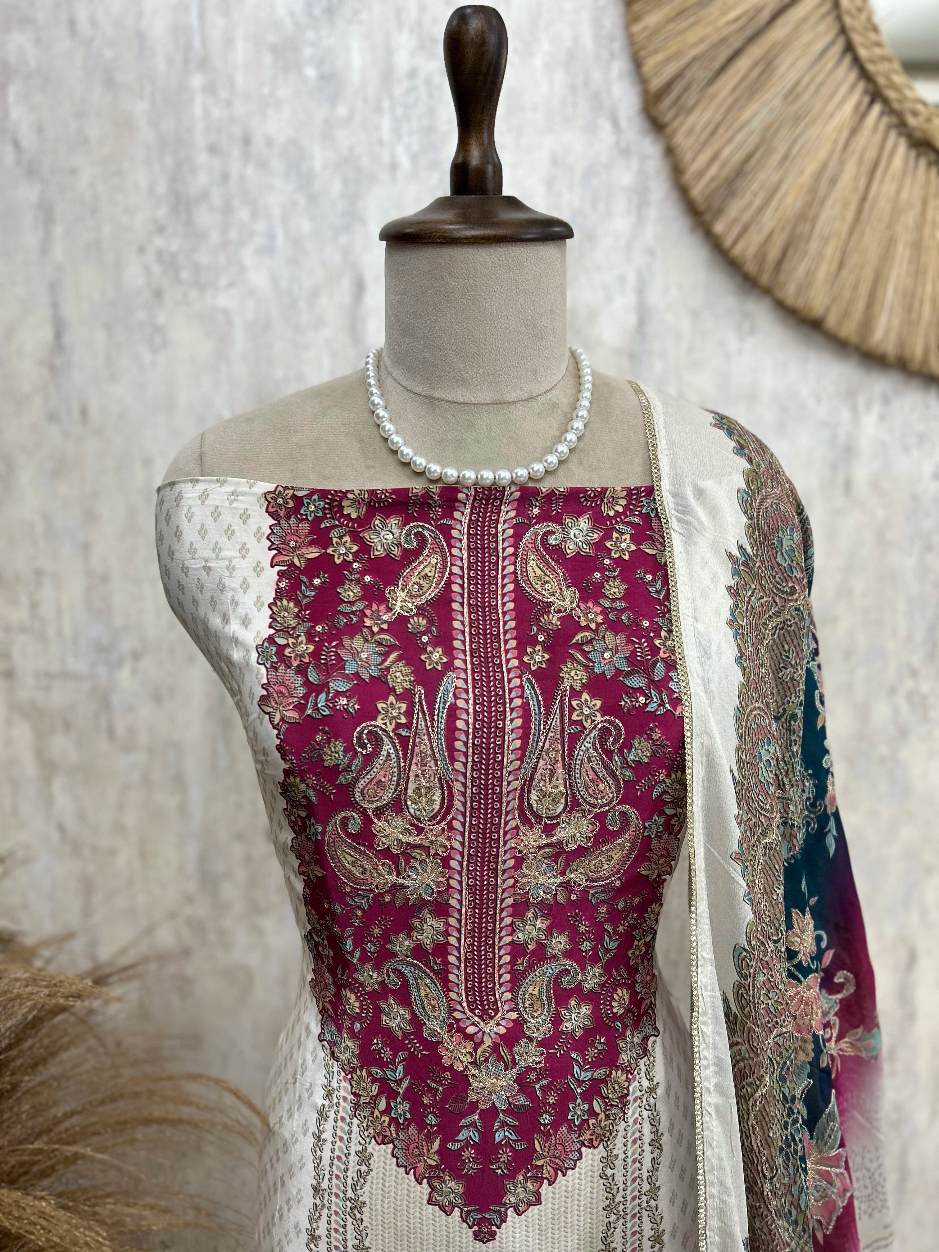 Crepe Unstitched Suit Set With Zari Work