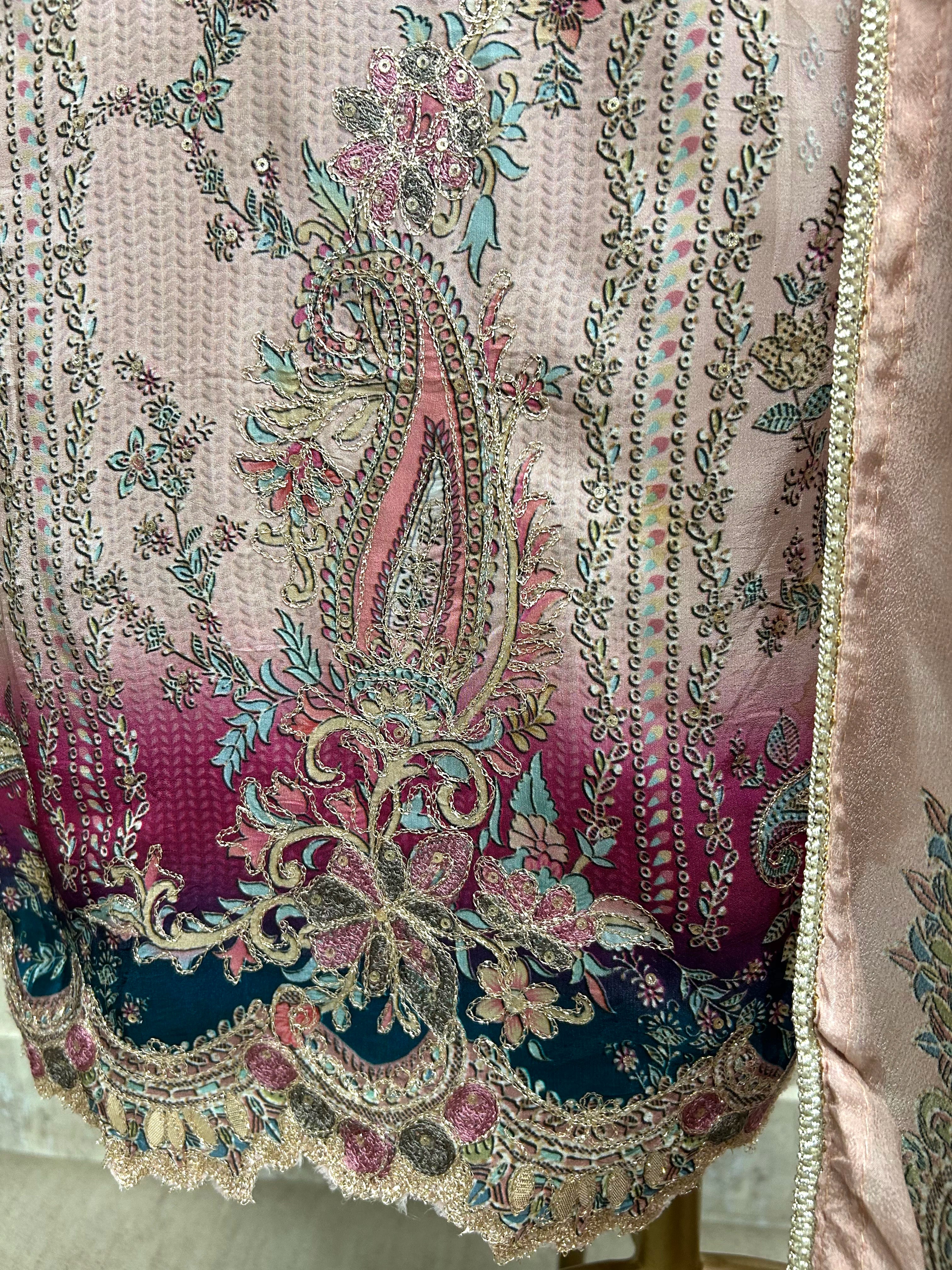 Crepe Unstitched Suit Set With Zari Work