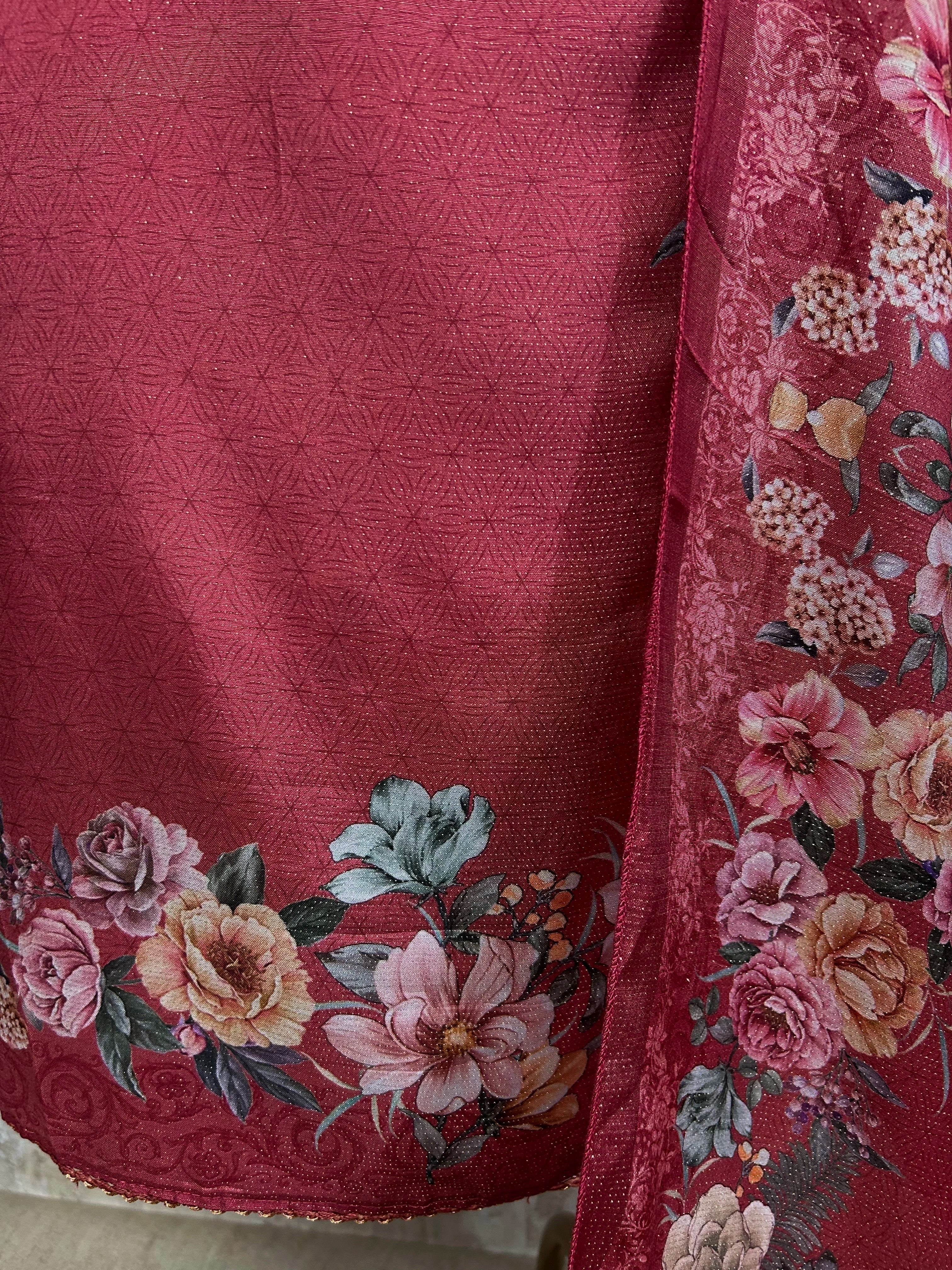 Muslin Unstitched Suit Set With Floral Motif