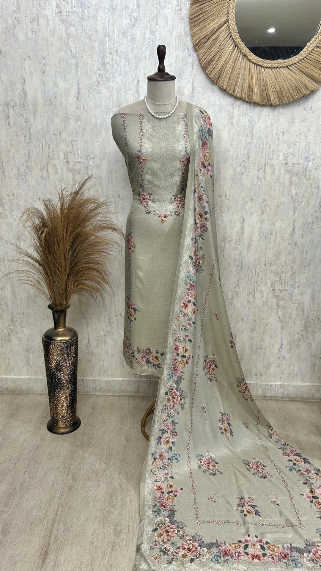 Muslin Unstitched Suit Set With Floral Motif