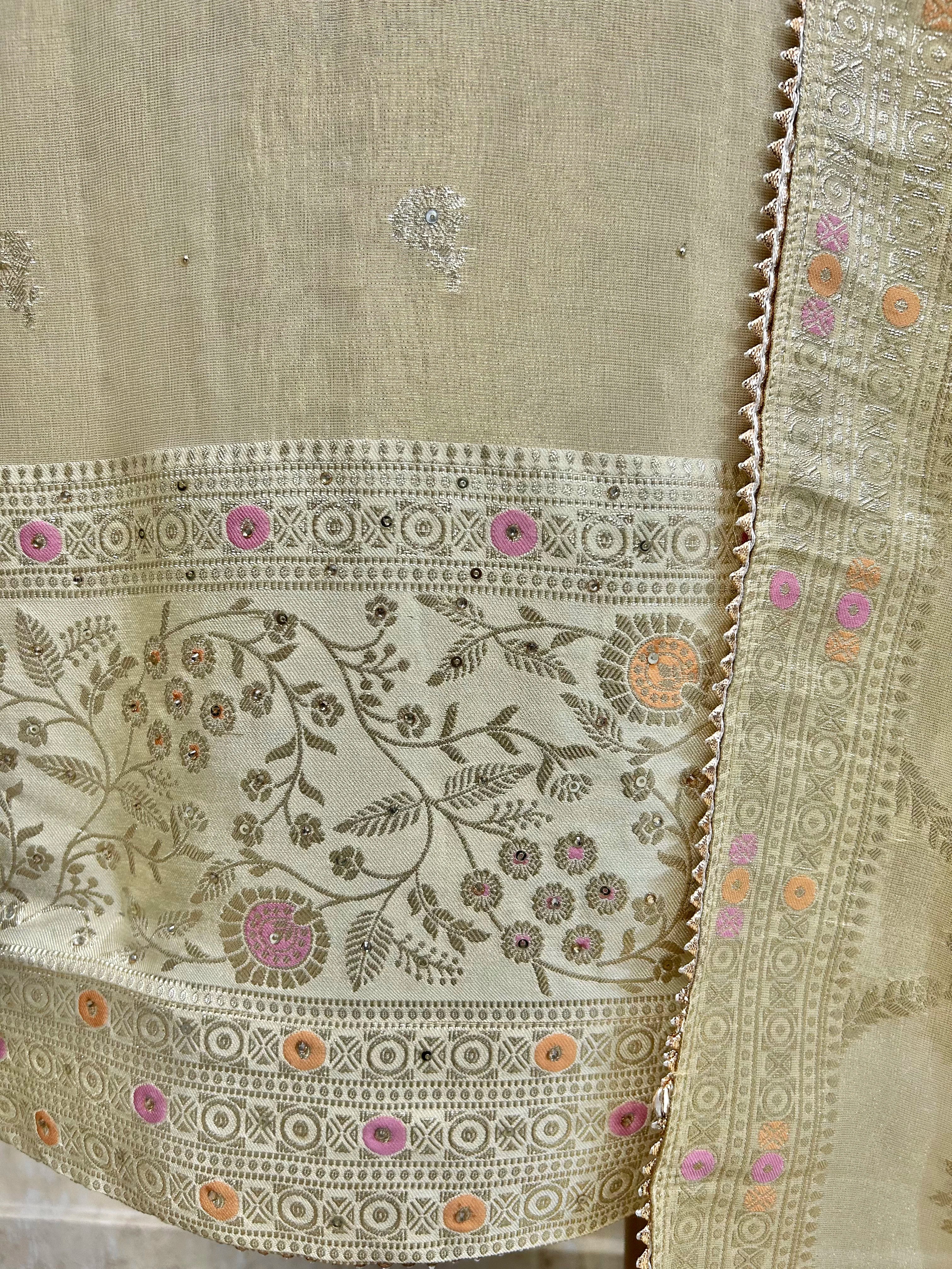 Tissue Unstitched Suit Set With Banarasi Weave