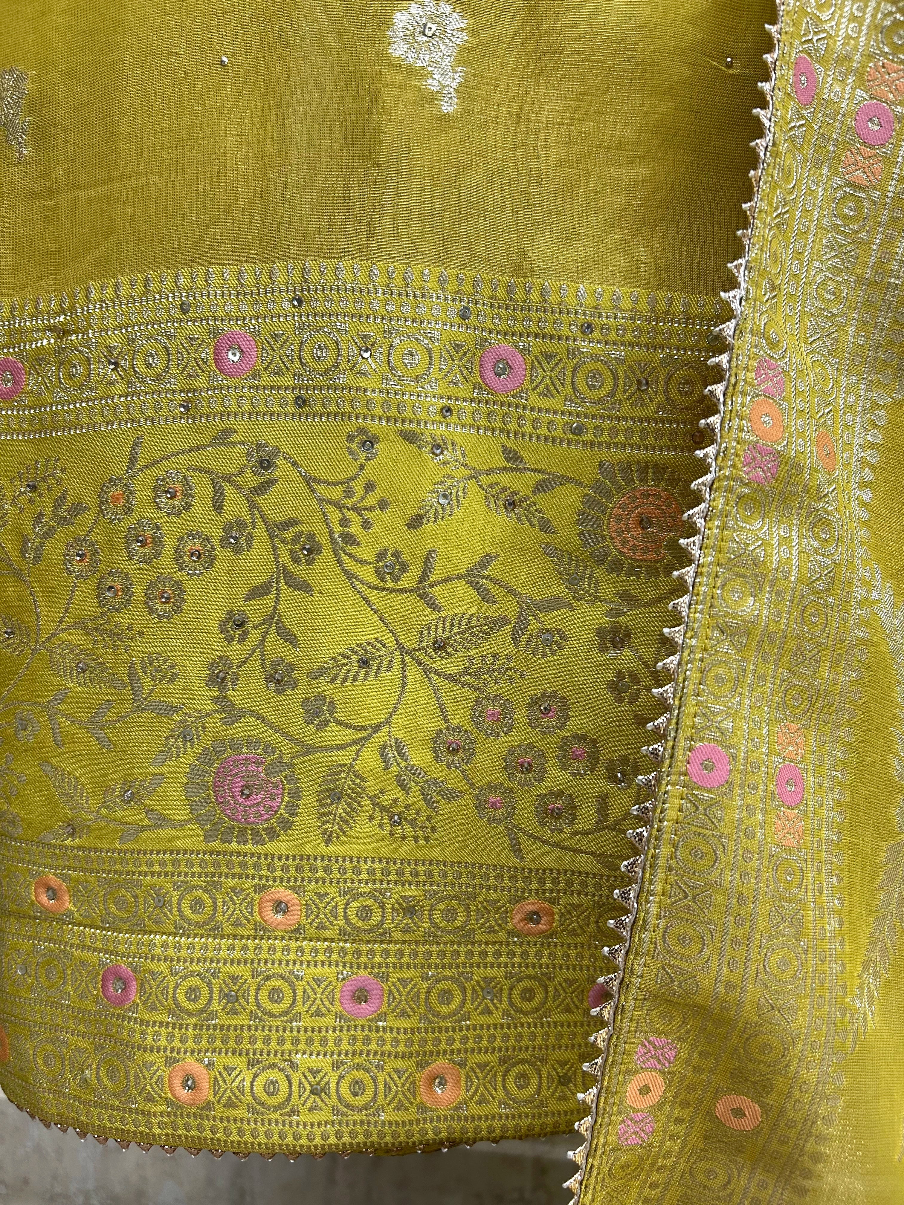 Tissue Unstitched Suit Set With Banarasi Weave