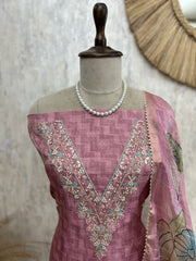 Tussar Unstitched Suit Set With Hand Embroidery