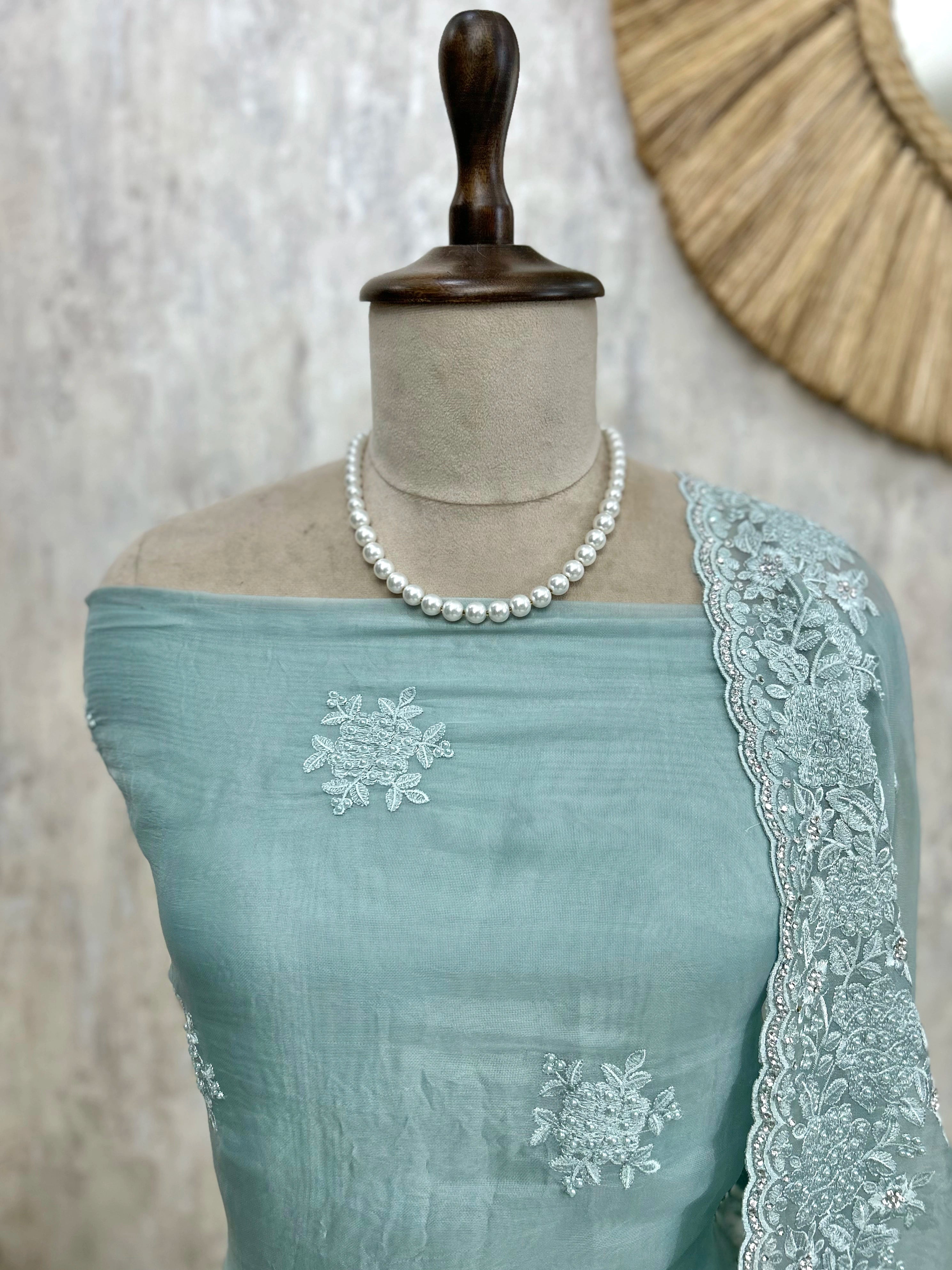 Organza Unstitched Suit Set With Bead Work