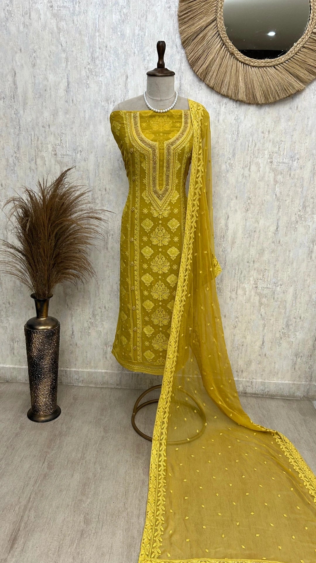 Lucknowi Chikankari & Pearl Work Georgette Unstitched Suit Set